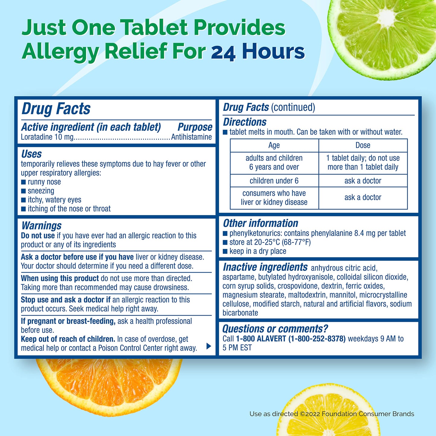Alavert Allergy 24 Hour Relief, Citrus Burst Flavor, Orally Disintegrating Allergy Tablets, Non-drowsy Antihistamine, Loratadine 10mg, 60 Count