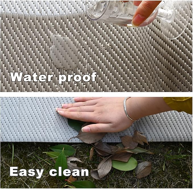 RURALITY Outdoor Rug 9x12 Waterproof for Patio Clearance,Large Plastic Straw Mat for Camping,Porch,RV,Reversible, Light Coffee