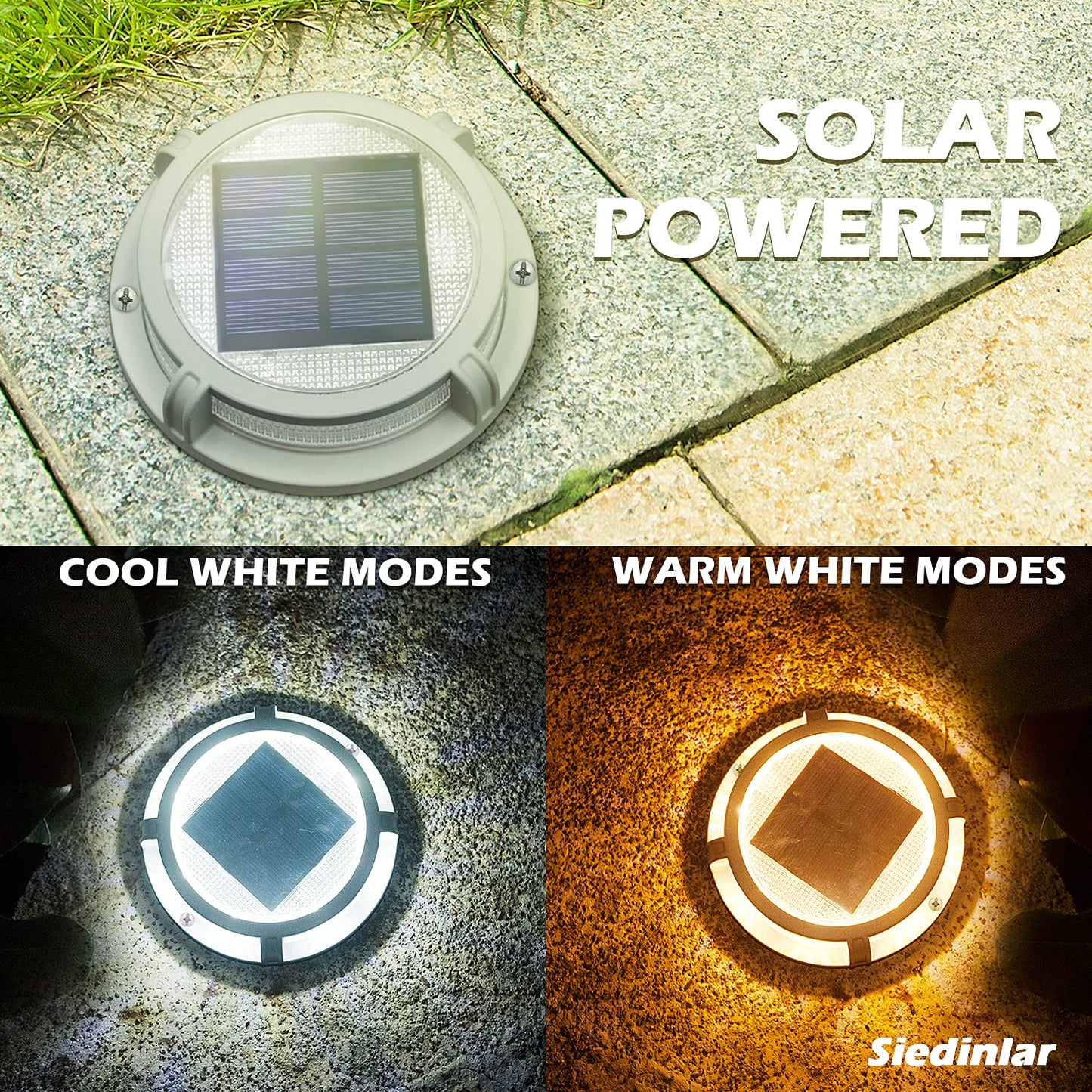 Siedinlar Solar Deck Lights, 2 Modes, 16 Leds, Waterproof, 4 Pack, Cool White/Warm White, Model Sd008-Cw
