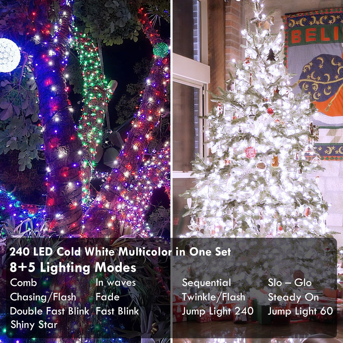 KAQ 88FT Connectable String Lights 240LED Cold White Multicolor Indoor Outdoor Plug in Fairy Light Model MLS-D29V6WUIC-O