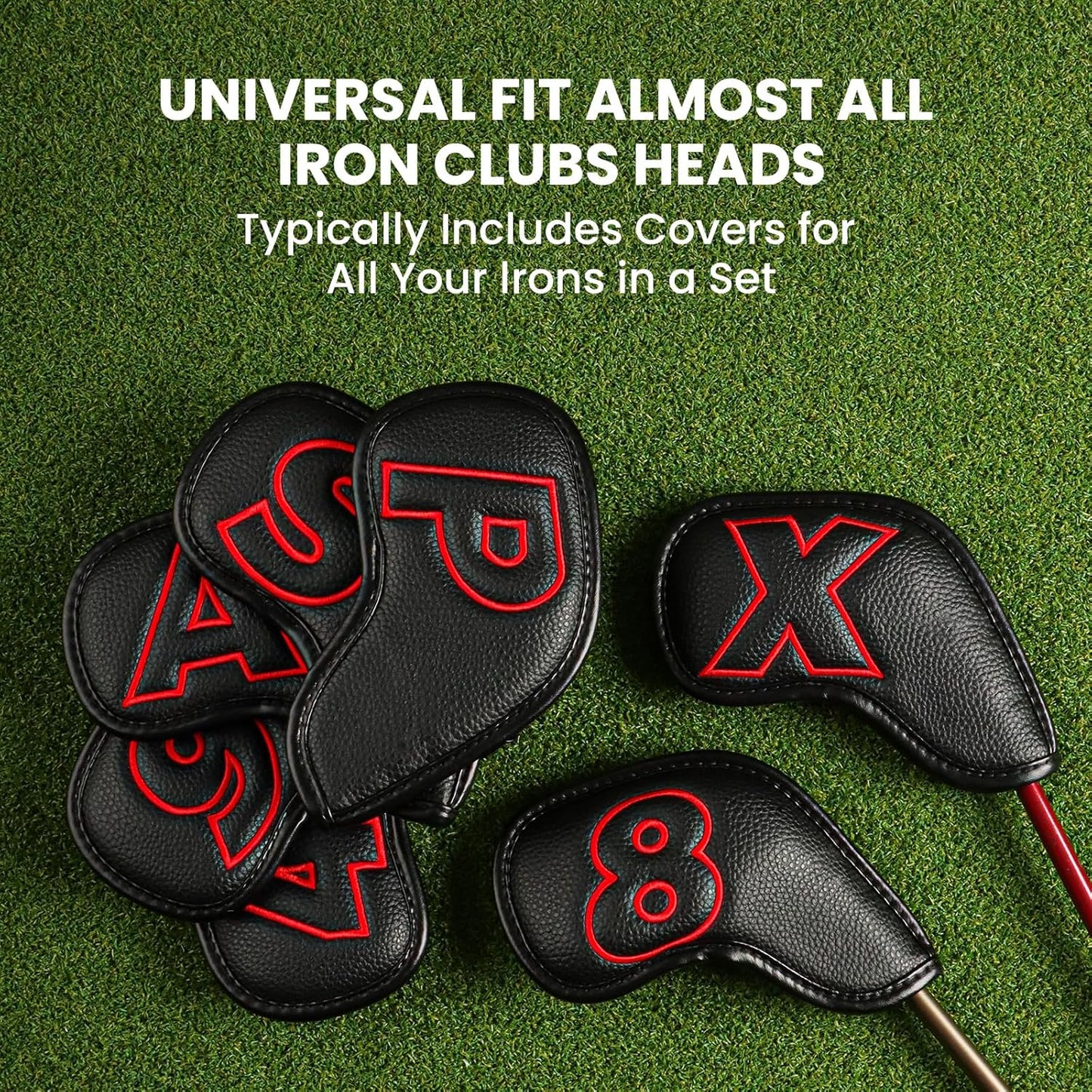 Golf Iron Covers Set Strong Magnetic Closure Value 10 Pack, Double Side Number Synthetic Leather Deluxe Club Headcover, Universal Head Cover Fit Main Irons Clubs for Women Men