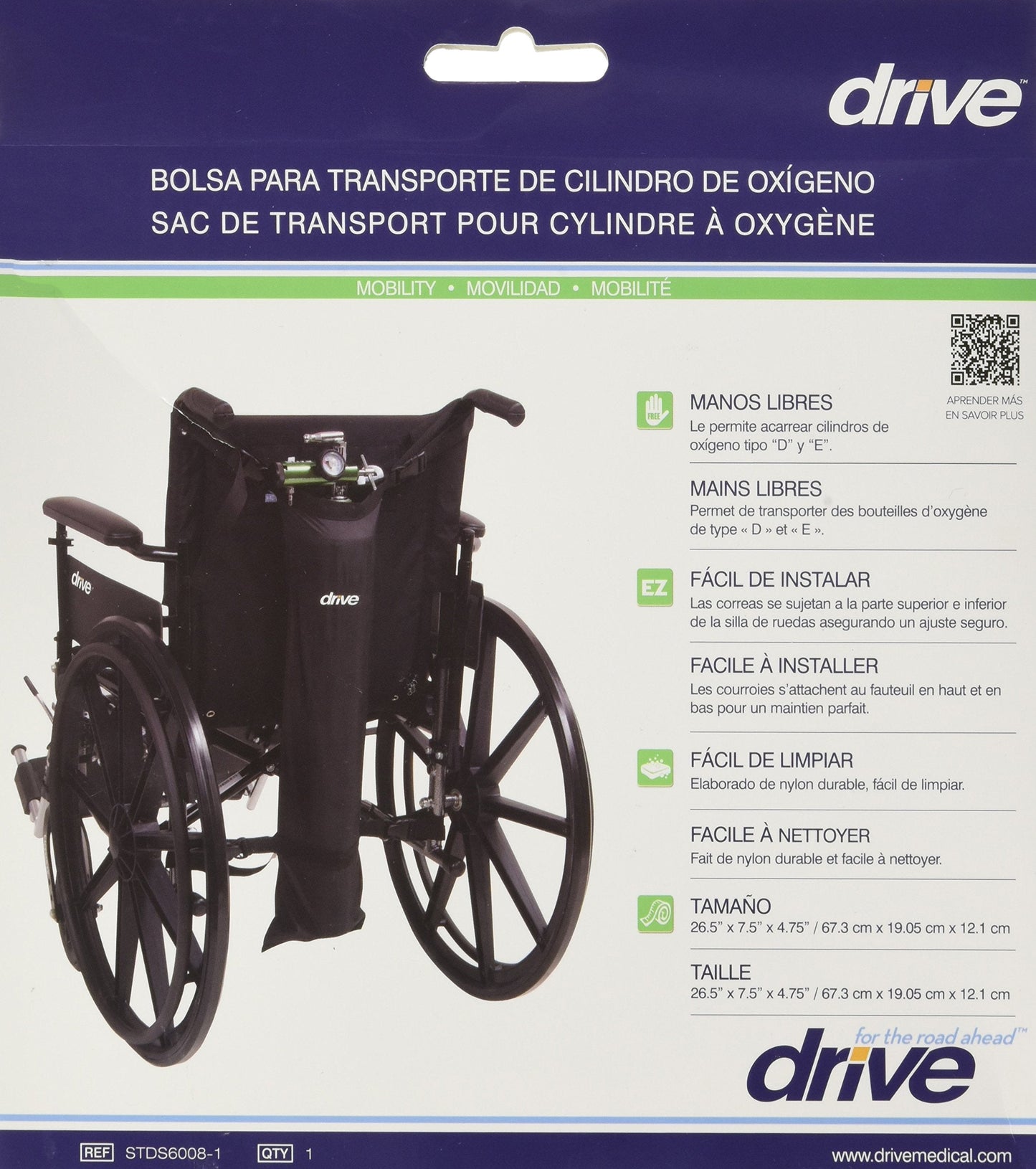 Drive Medical Universal Oxygen Cylinder Carry Bag, Black