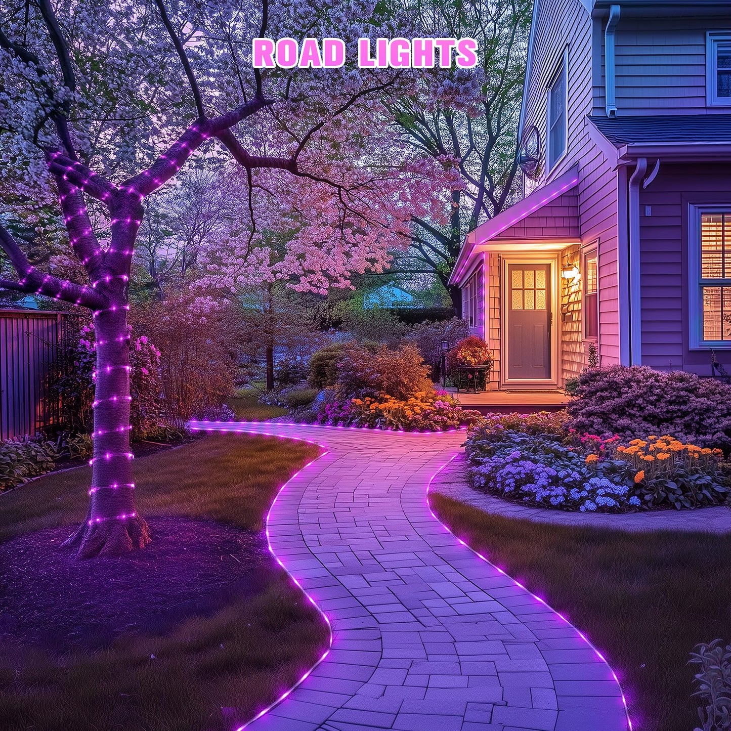 JMEXSUSS Solar Rope Lights, 200 LED, 66ft, IP65 Waterproof, Pink, 8 Modes for Outdoor Use