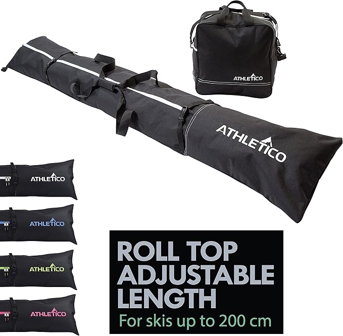 Athletico Ski Bag and Ski Boot Bag Combo - Ski Bags for Air Travel - Unpadded Snow Ski Bags Fit Skis Up to 200cm - For Me...