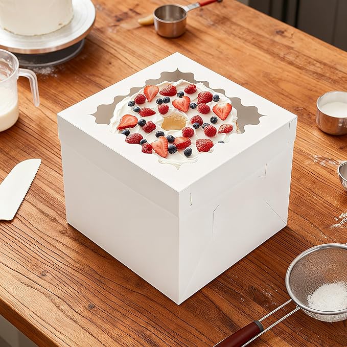 10pcs Tall Cake Boxes,10x10x10 Bakery Boxes for Tier Cakes with Window, 10 Inch Large Baking Boxes,10x10 Square Cardboard Cake Box,Cake Decorating Supplies for Gift Giving