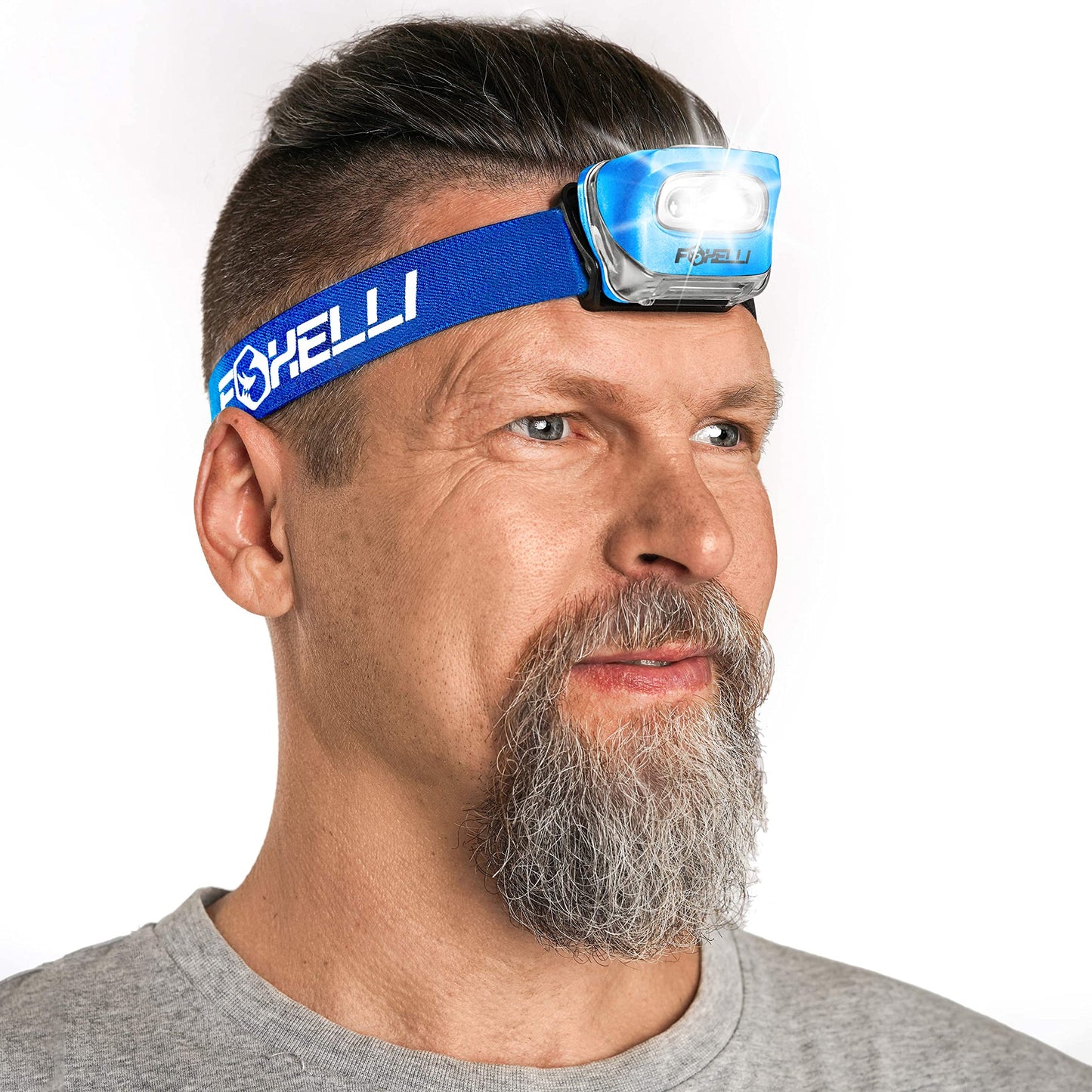 Foxelli LED Headlamp Flashlight for mature-themeds & Kids, Waterproof, Lightweight, Model MX20, Blue, Includes 3 AAA Batteries