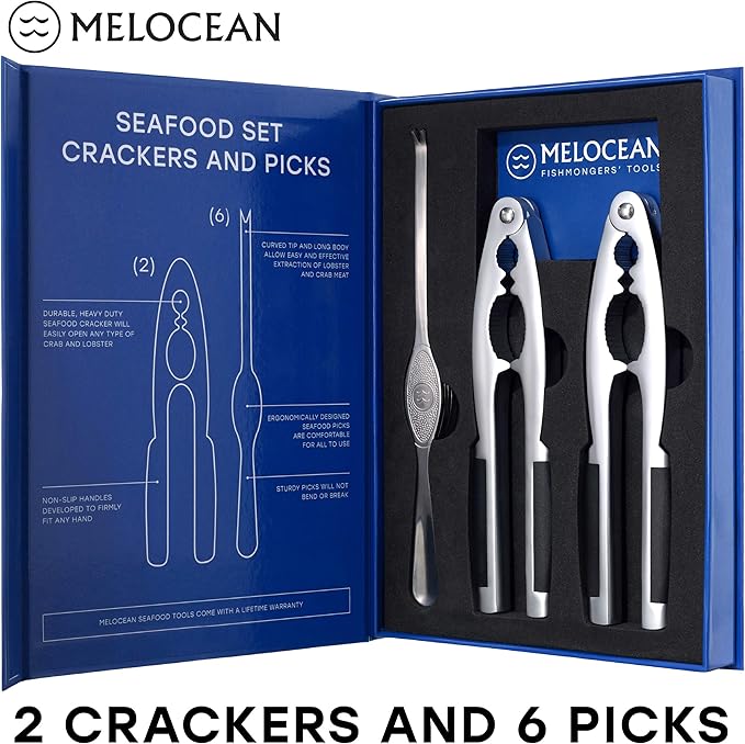 Crab Crackers and Tools Set - Premium 2 Lobster Crackers and 6 Seafood Forks Kit - Professional Crab Leg Claw Seafood Tools Set - Nutcrackers for All Nuts and Picks