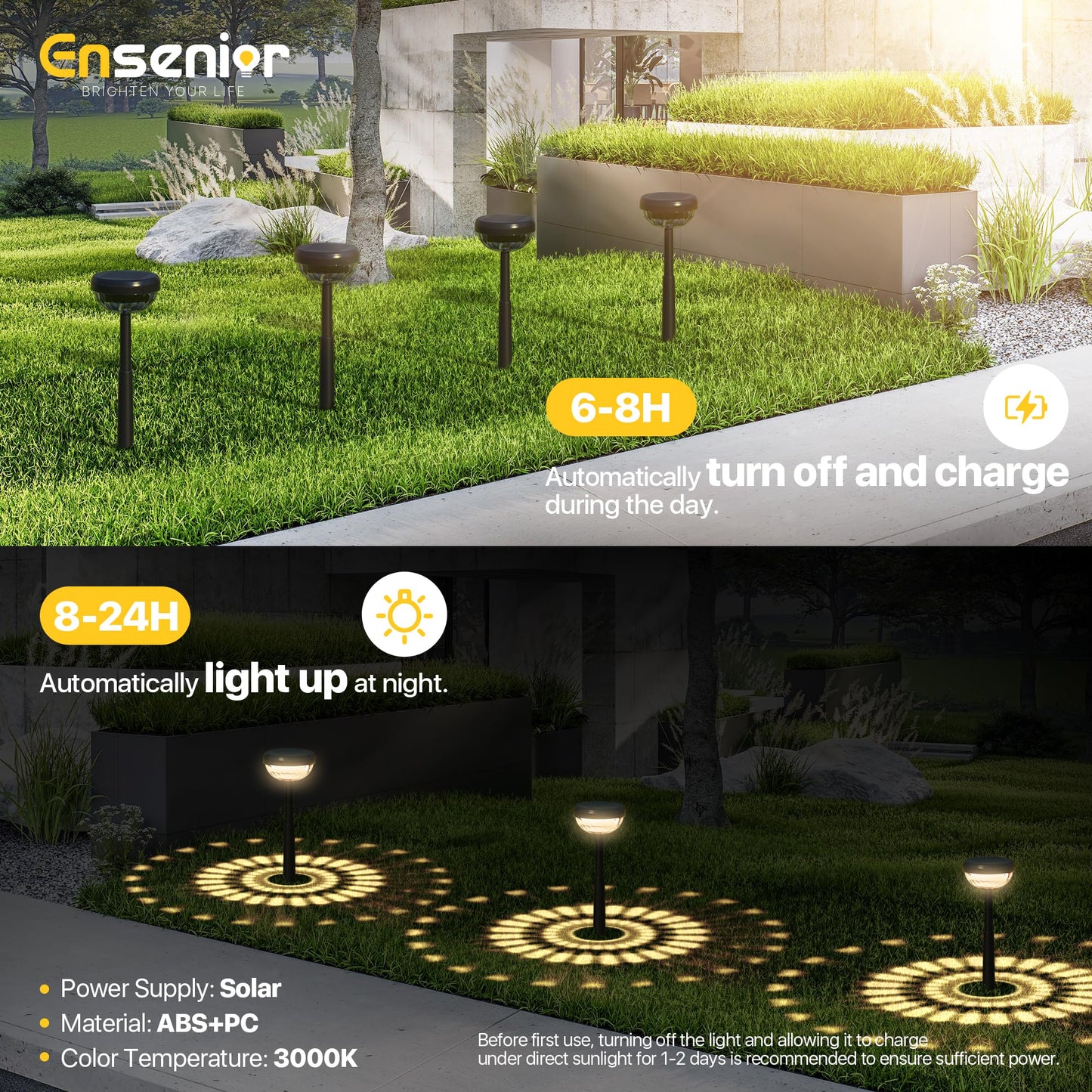 Ensenior 10-Pack Solar Lights Outdoor, Auto ON/Off 3000K LED Solar Garden Lights for Pathway, Yard, Patio, Walkway, Flower Bed, Halloween Christmas Landscape Lighting, IP65 Waterproof, Flag Lights