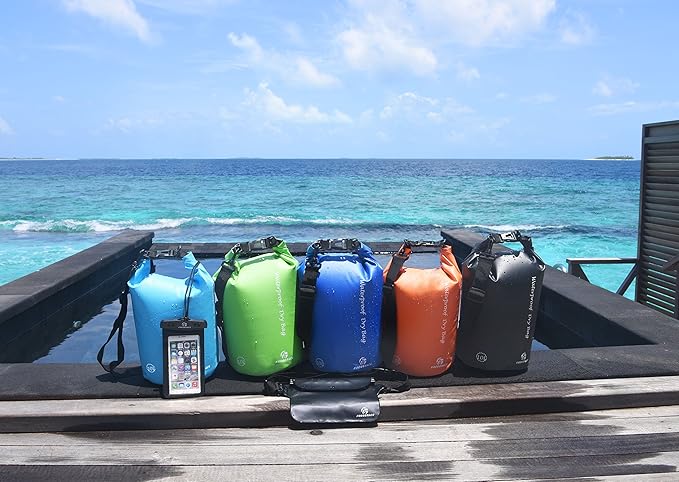 Waterproof Dry Bags Set Of 3 - Dry Bag With 2 Zip Lock Seals, Waist Pouch & Phone Case - Can Be Submerged Into Water For Swimming, Kayak, Rafting & Boating (Without Window, Orange, 20L)