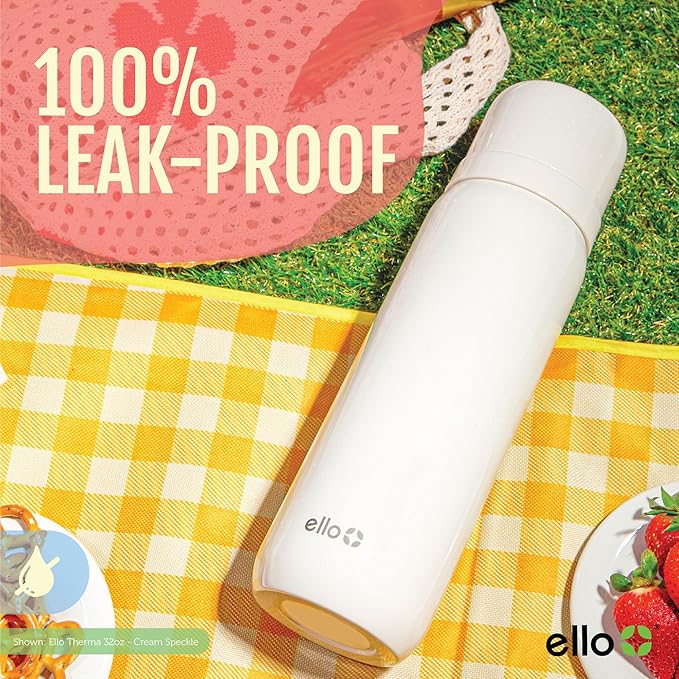 Ello Therma 32oz Insulated Stainless Steel Thermos for Hot & Cold Beverages with Leak Proof Lid & Built-in Cup, Triple Wall Insulation, Hot 24 Hrs, Perfect for Coffee,Tea, Dishwasher Safe, Blue
