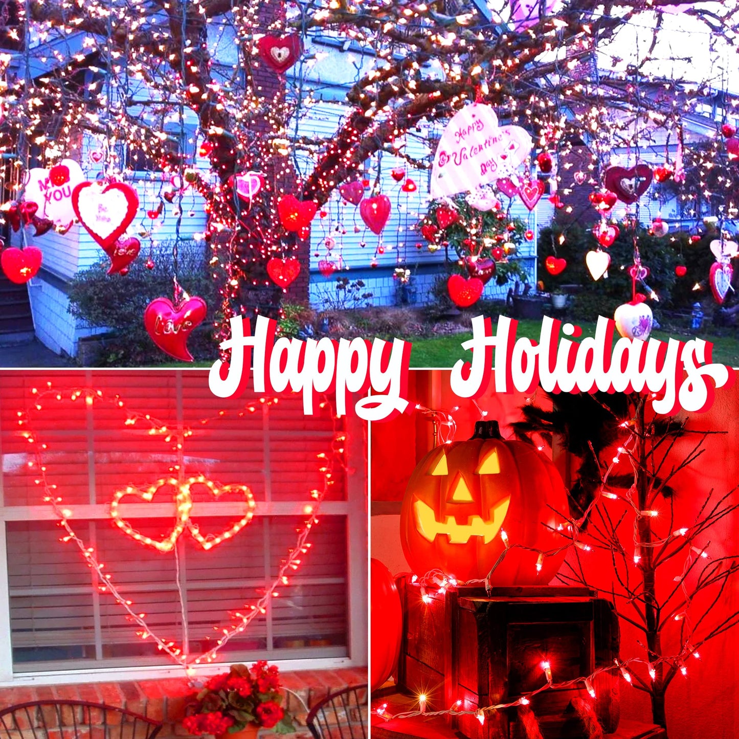 Hopolon 50 Red Christmas Lights - 2Pack White Wire, 13Ft String Lights For Indoor/Outdoor Holiday Decorations