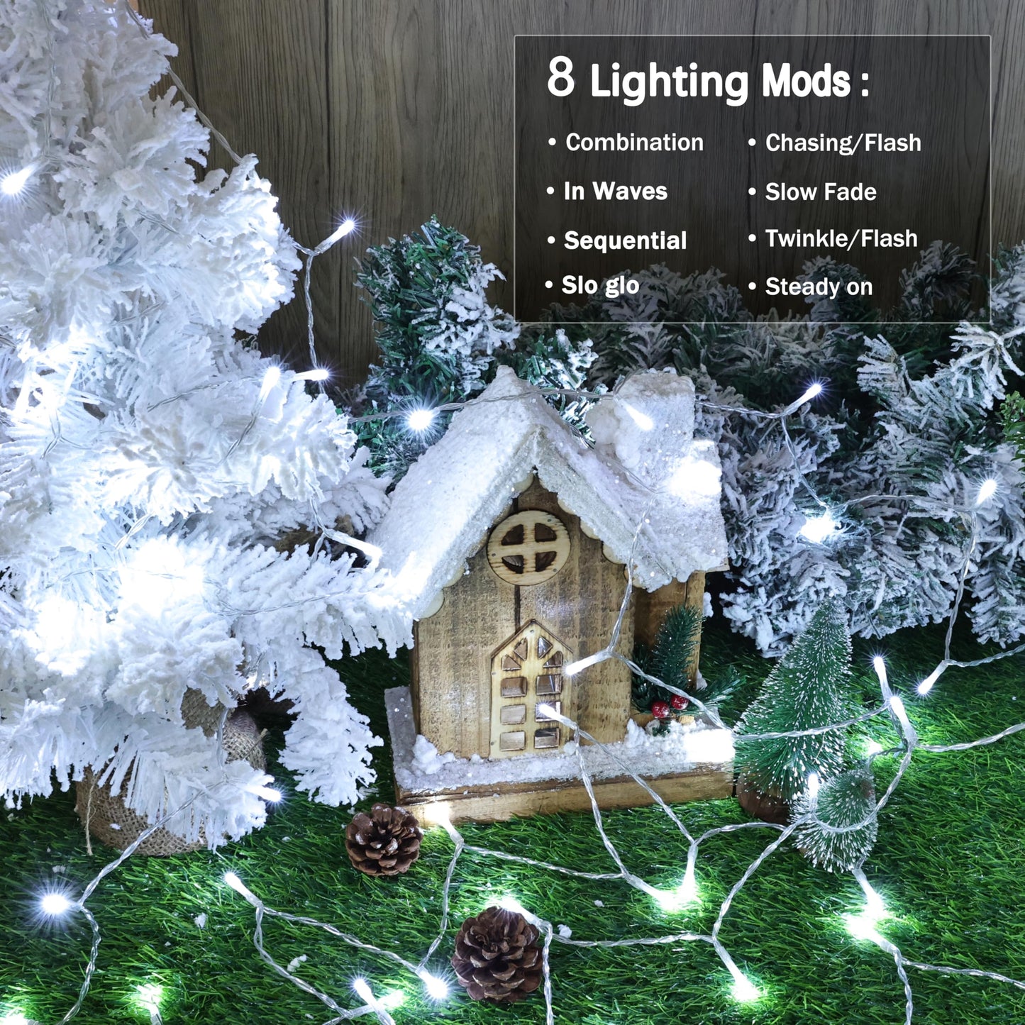 Lomotech Battery Operated Christmas Lights - 4 Pack Total 66Ft 200Leds String Lights 8 Modes Waterproof With Timer For Home  Garden  Party  Holiday  Tree Decoration (Clear Wire  Warm White)