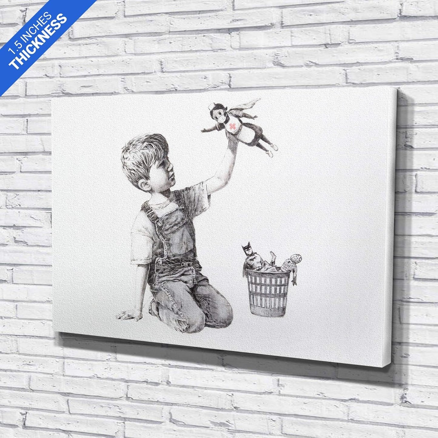 Banksy Super Nurse Hospital Canvas Art Wall Art Home Decor - Various Sizes (18in x 12in Gallery Wrapped)