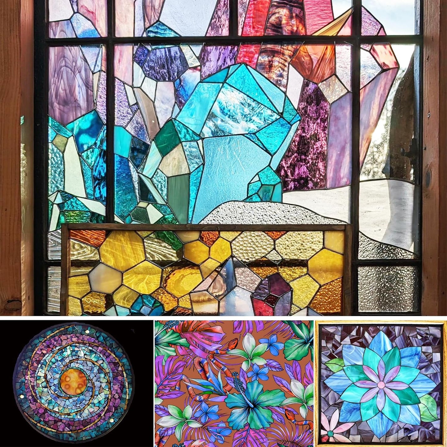 24 Sheets Shades of Purple Stained Glass Sheets, 6 X 4 inches Stained Glass Supplies Mosaic Tiles for Crafts, Pink Colors for Glass Projects or Mosaic Arts