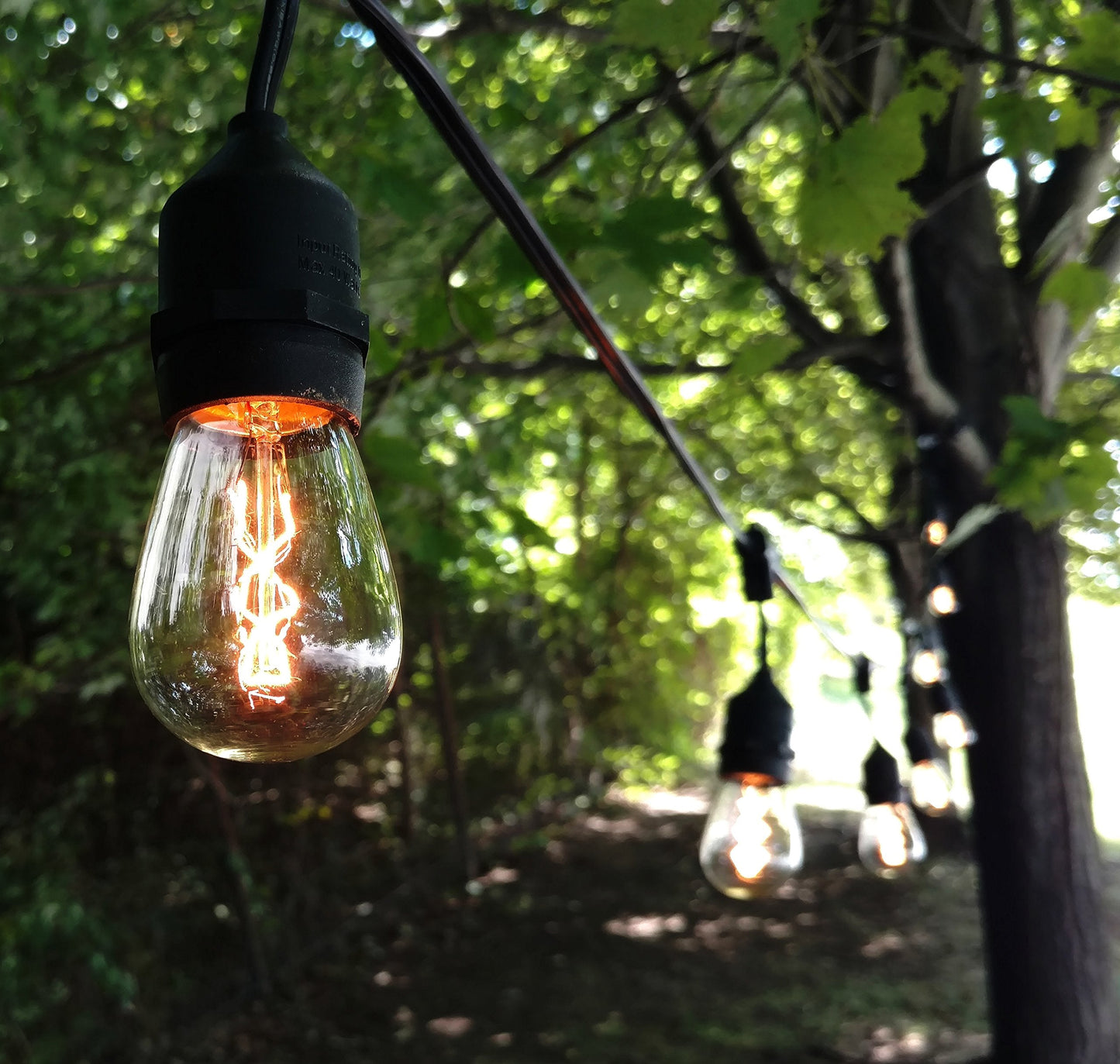 Hometown Evolution  Inc. E26 Outdoor Commercial String Lights With Suspended Socket For Weatherproof Heavy Duty Vintage Outside Lighting (S14 Zig Zag Edison 11 Watt Bulbs  24 Foot 12 Socket)