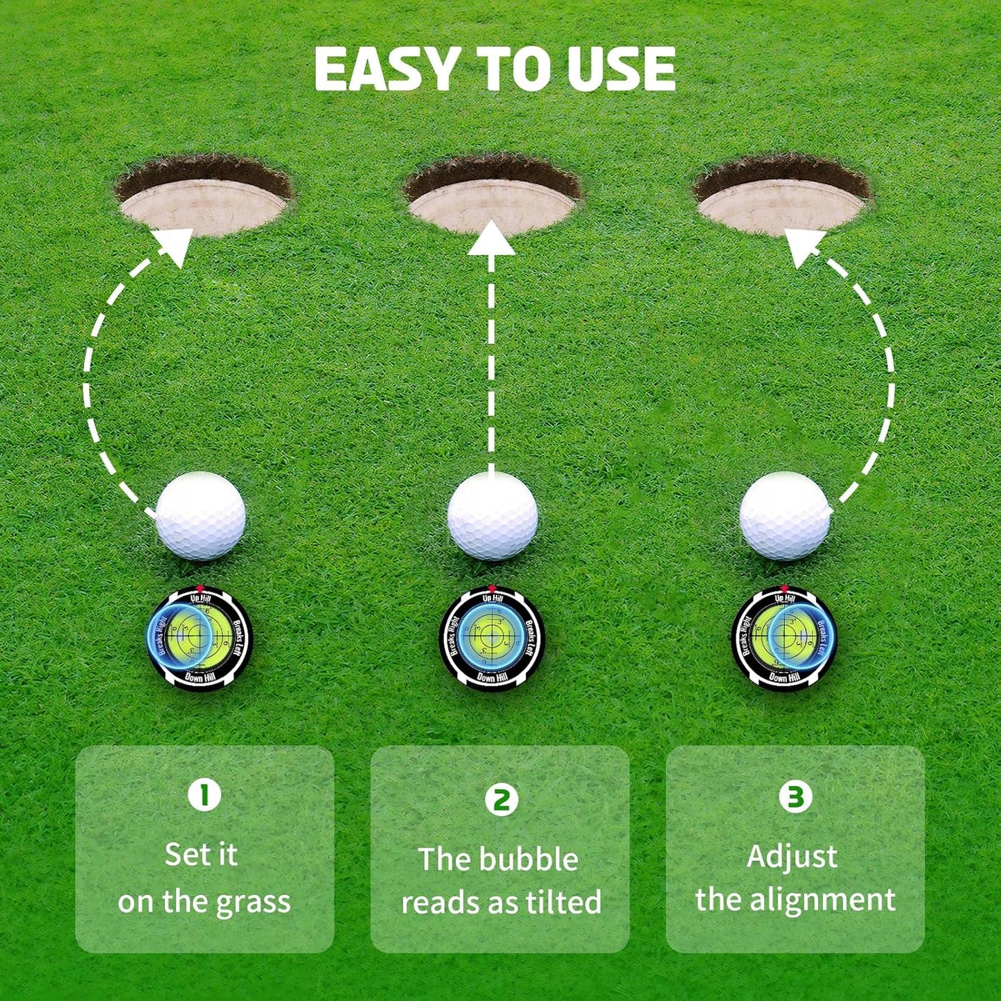 3 Pack Golf Ball Markers for Putting Green, High Precision Pro Golf Green Reader for Men & Women