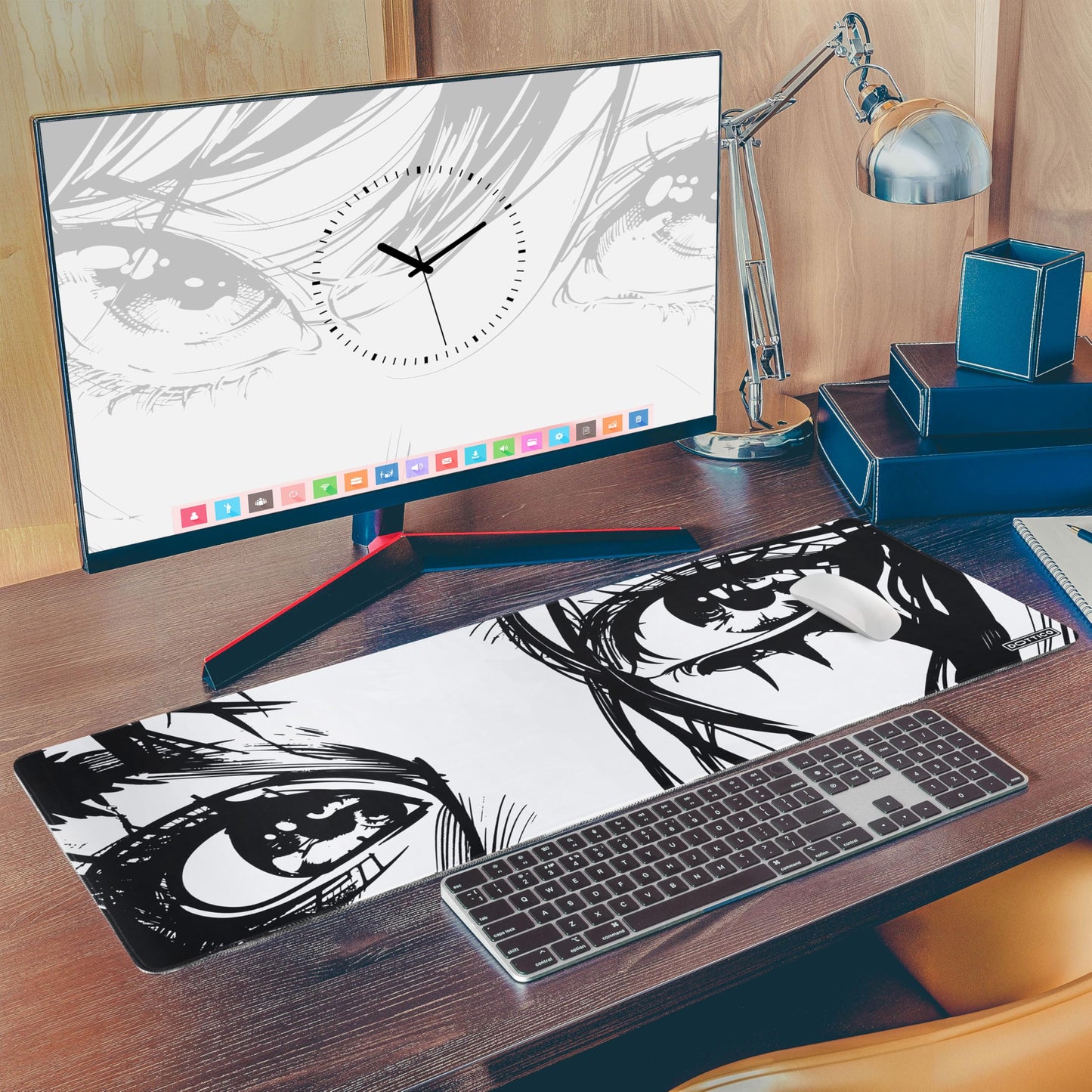 DOTTICO XL Anime Eyes Mouse Pad – Large Manga Girl Desk Mat 31.5x11.8 – Non-Slip, Water-Resistant, Stitched Edges – Aesthetic Japanese Gaming Mat