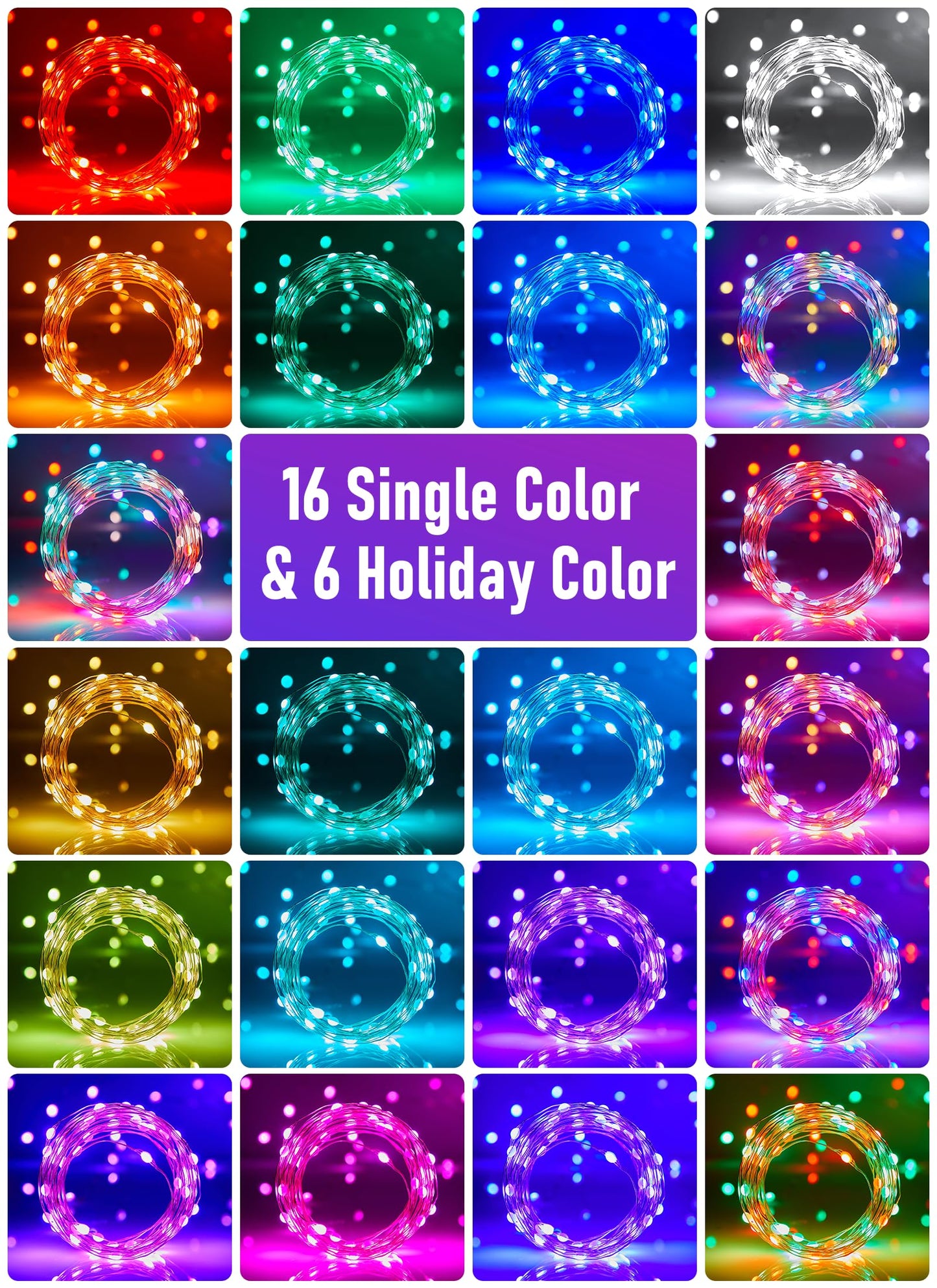 Minetom Fairy Lights String Lights 33 FT 100 LED with Remote, 16 Colors & 6 Holiday Colors, Copper, Model JY-YYY200-10