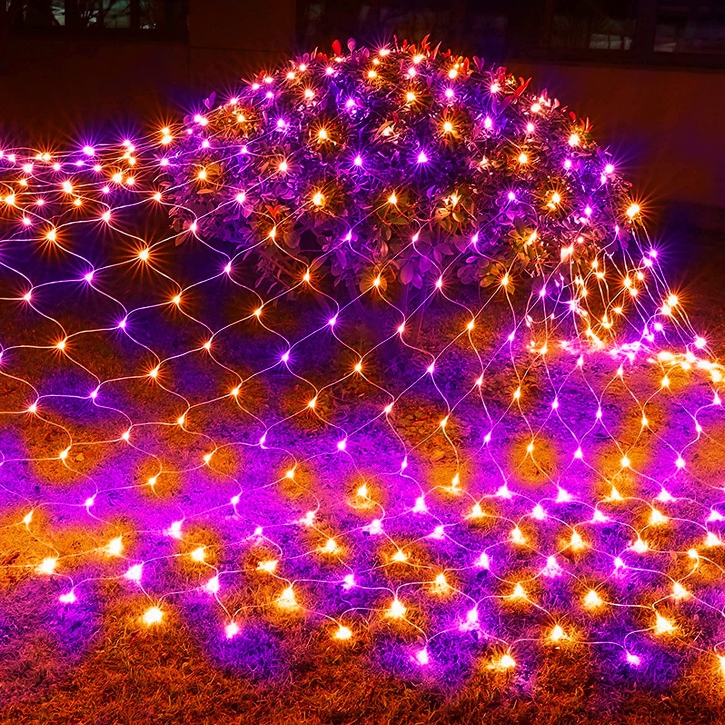 FUNPENY Halloween LED Net Lights, 200 Lights, 9.8ft x 6.6ft, 8 Modes, Waterproof, Orange & Purple