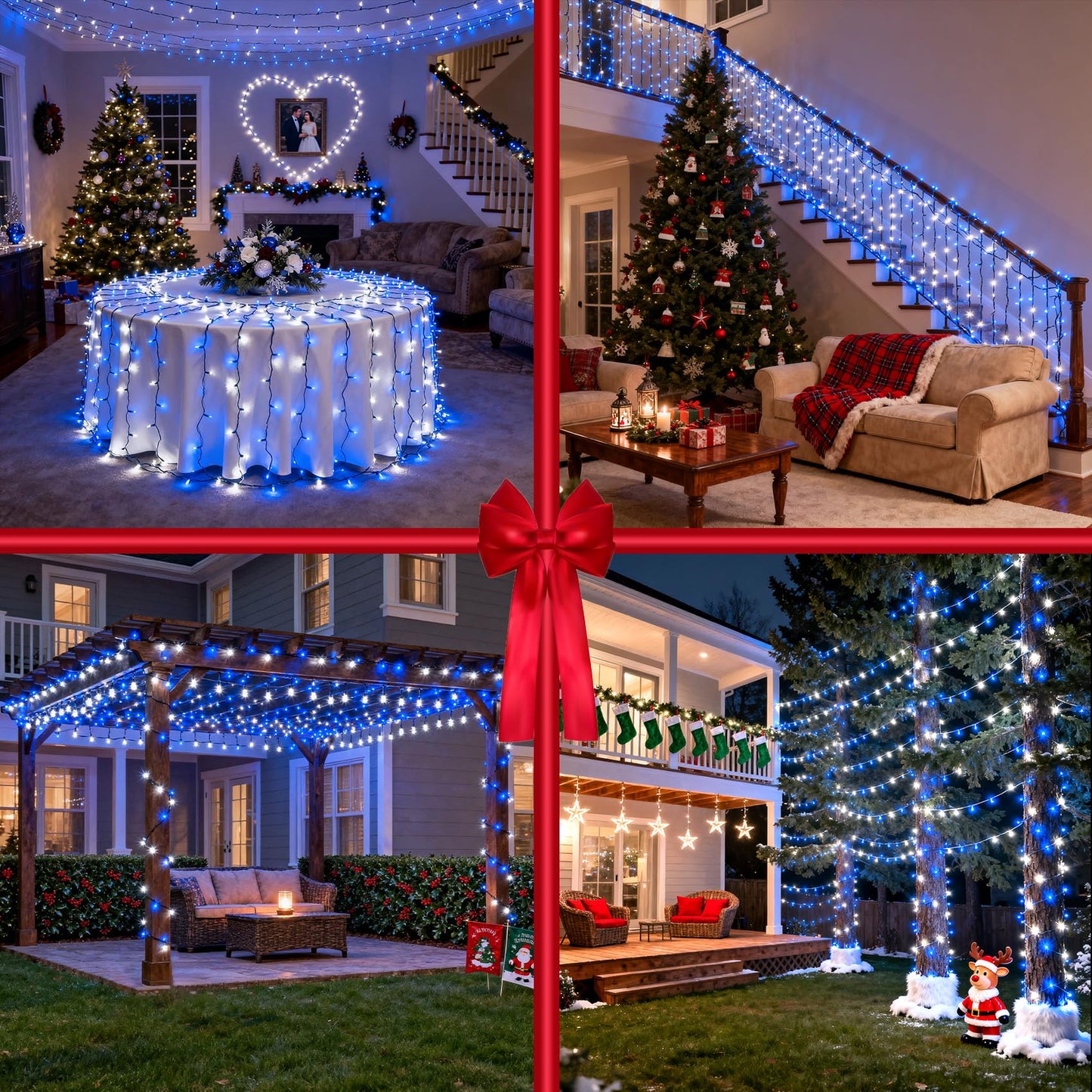 750 Led Christmas String Lights Outdoor  240Ft Twinkle Fairy Lights With Timer & Memory  12 Modes Dimmable Waterproof Tree Light For House Patio Wedding Party Christmas Decororations  Blue & White