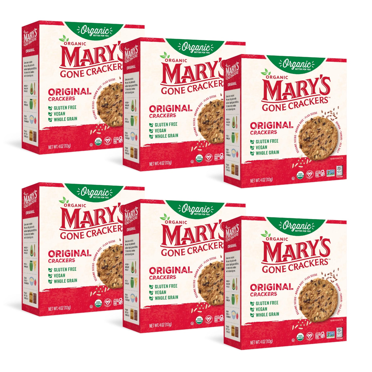 Mary s Gone Crackers Organic Original Crackers - Gluten-Free, NON-GMO, Vegan & Whole Grain, 4 Ounce (Pack of 6)