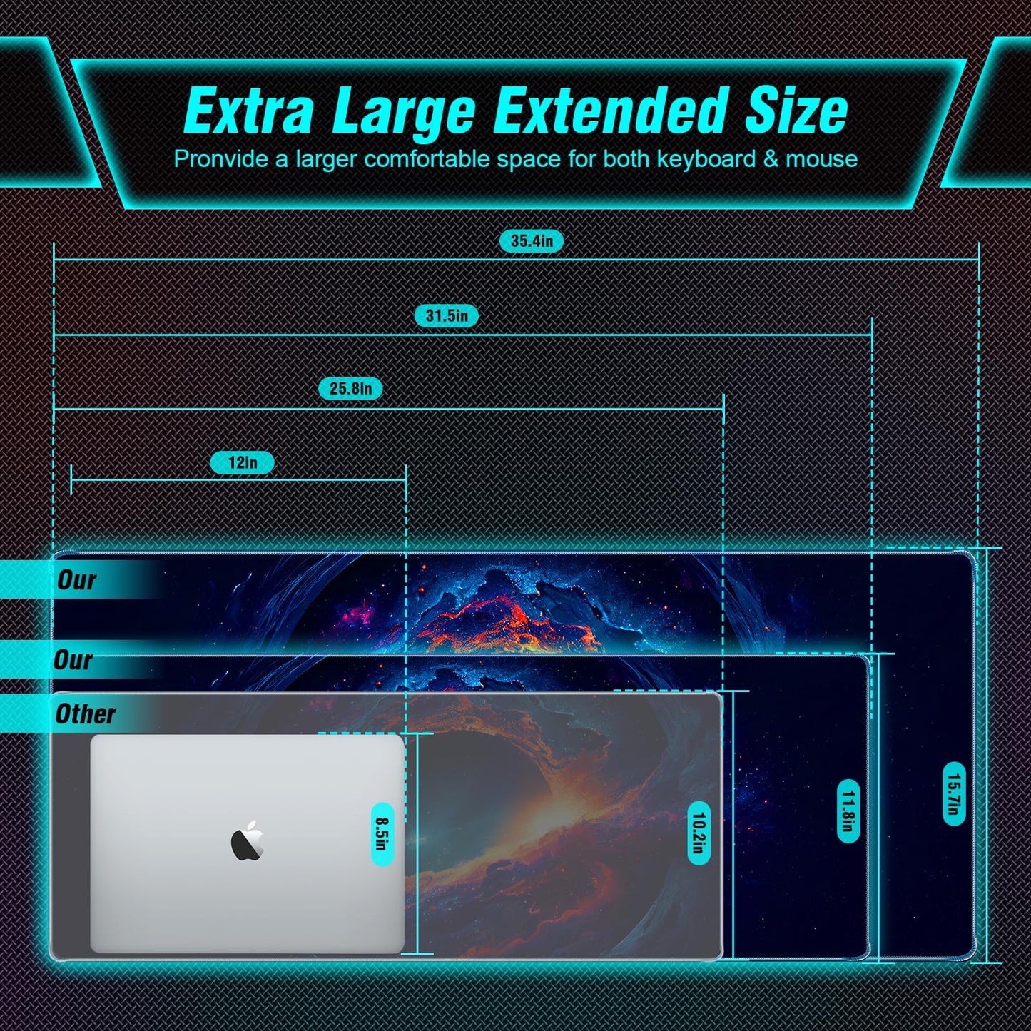 Large Gaming Mouse Pad, 35.4x15.7in Technological Nebula Style Gaming Mousepad, Professional Non-Slip Rubber Base Big Mouse Pad, Mousepad XXXL for Gaming & Office & Home, Full Desk Mouse Pad