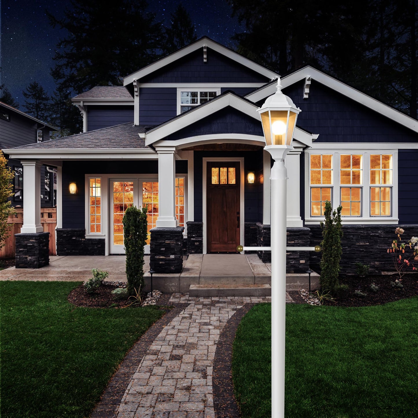 Design House 590091 Outdoor Post Light, Textured White, Aluminum, Clear Glass, for Driveways and Porches