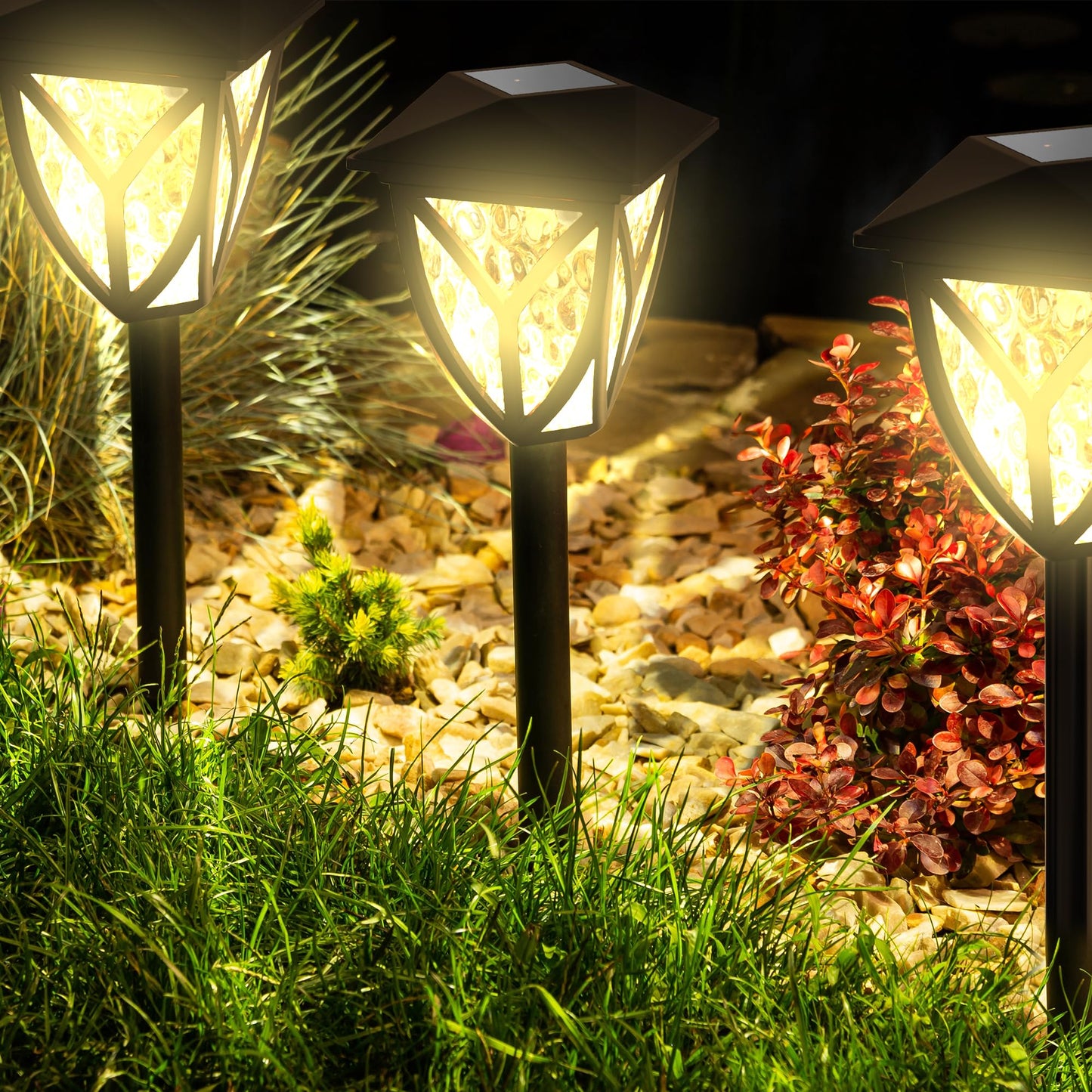 Ensenior 6-Pack Solar Lights Outdoor  16.77 3000K Led Solar Garden Lights For Pathway  Yard  Patio  Walkway  Planter  Waterproof  Energy-Efficient Landscape Lighting