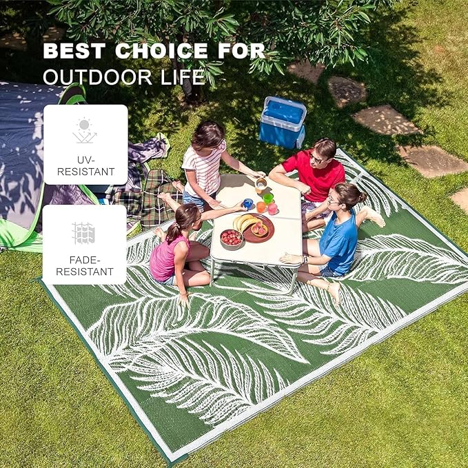 wikiwiki Outdoor Rug, 9x18ft Waterproof Reversible Mat Indoor Outdoor Rugs Carpet, Small Area Rug Plastic Straw Rug for Patio Deck Balcony Pool RV Camping Beach Picnic, Green, Rugscape Series