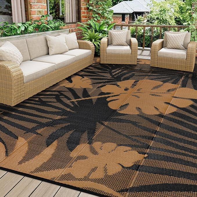 Homcomoda Outdoor Rugs 6'x9’ Waterproof Reversible Patio Rugs Outdoor Clearance Lightweight Outdoor Rugs Portable RV Camping Mats for Tents Deck Porch BBQ Beach Backyard