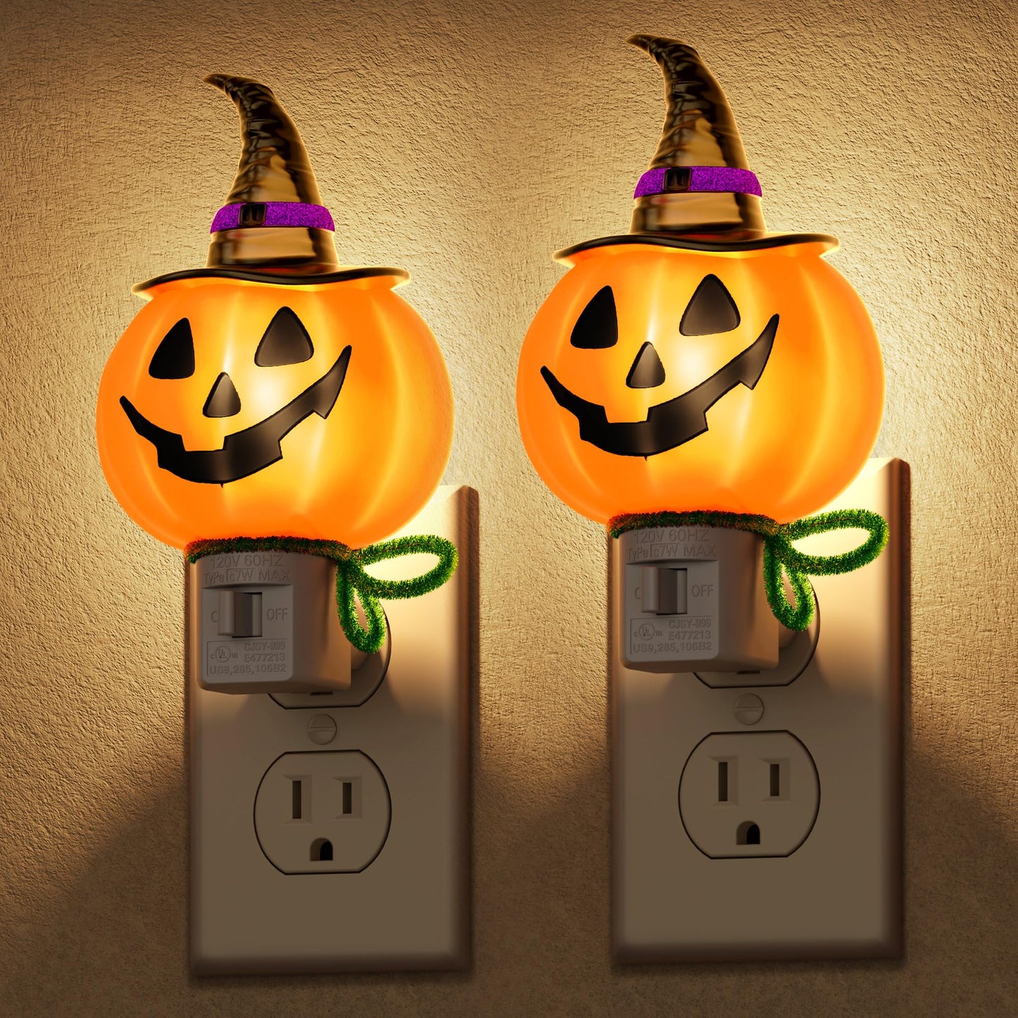 DORESshop Pumpkin Night Light, 3000K Warm White, 2 Pack, Plug-in, 360? Rotatable, Cute Halloween Decor for Kids