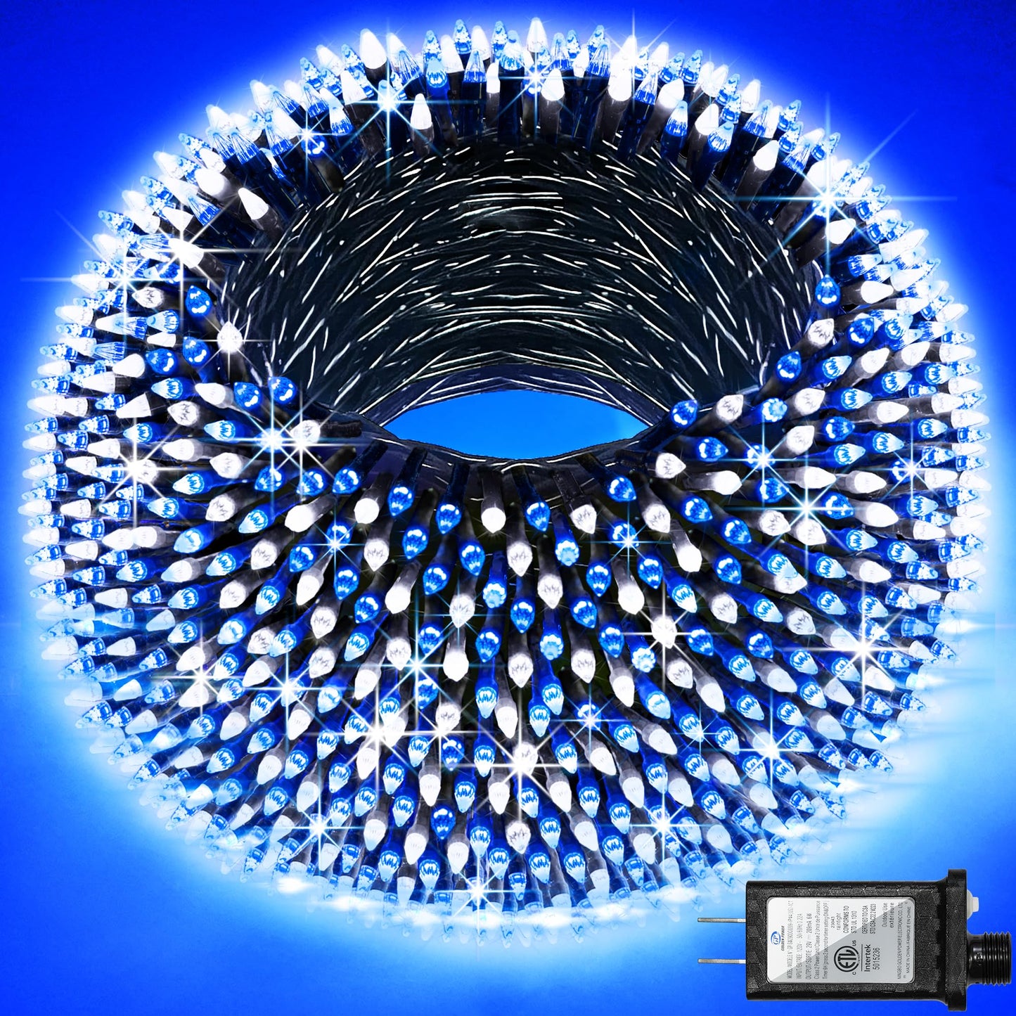 750 Led 240Ft Christmas Lights Outdoor 12 Lighting Modes Christmas String Lights With Timer  Dimmable Blue Cool White Led Stringlights Waterproof For Yard Wedding Party Holiday Decor Blue&Coolwhite