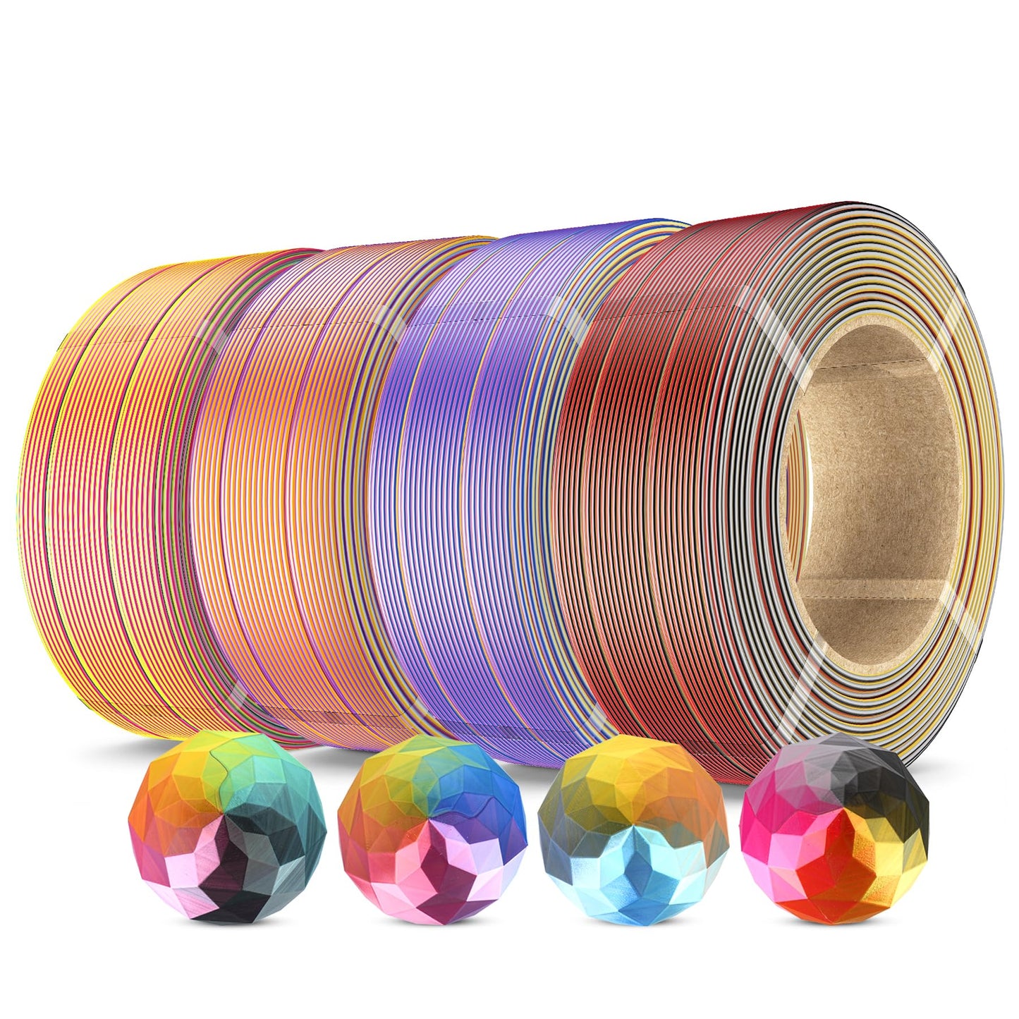 SUNLU 500g Silk Quadruple Color PLA Filament Refill Bundle, No-Spool Silk PLA Plus 3D Printer Filament 4 Packs, Compatible with