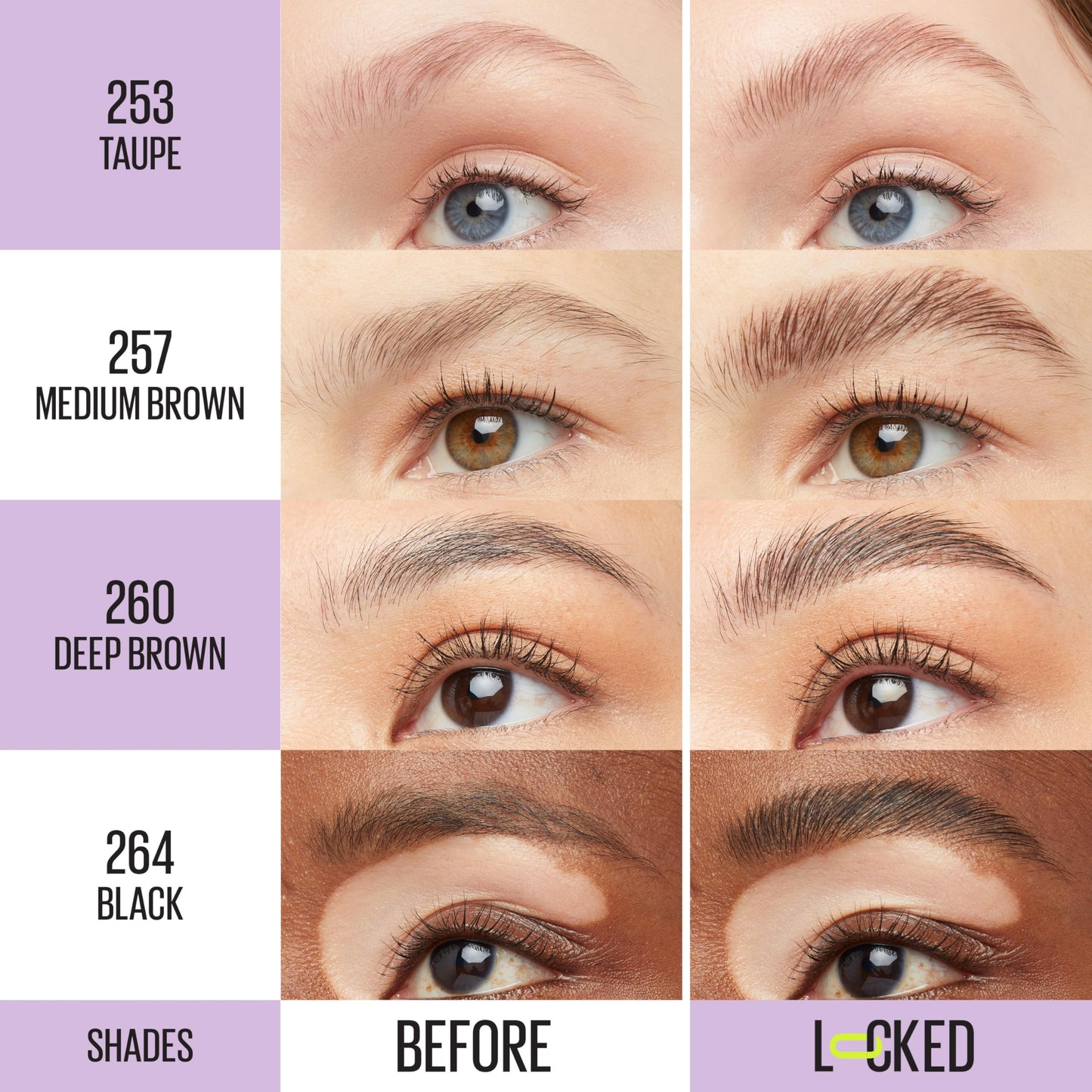 Maybelline Super Lock Brow Glue Eyebrow Gel, Lightweight and Waterproof Tinted Brow Gel For Up To 24HR Hold, Medium Brown, 1 Cou