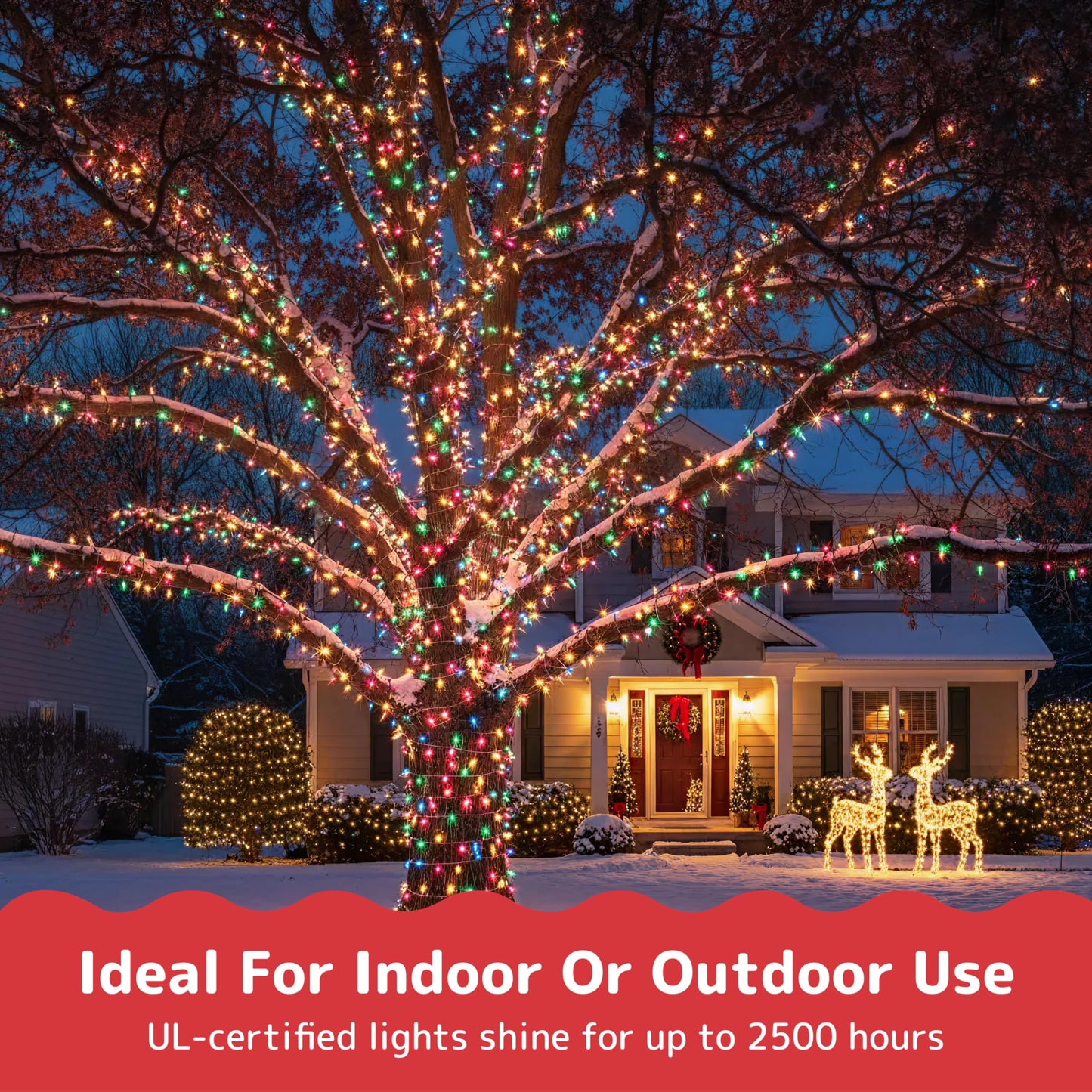 Prextex Christmas Lights - 300 Multicolor Twinkle Lights, 60 Feet Indoor/Outdoor String Lights With White Wire