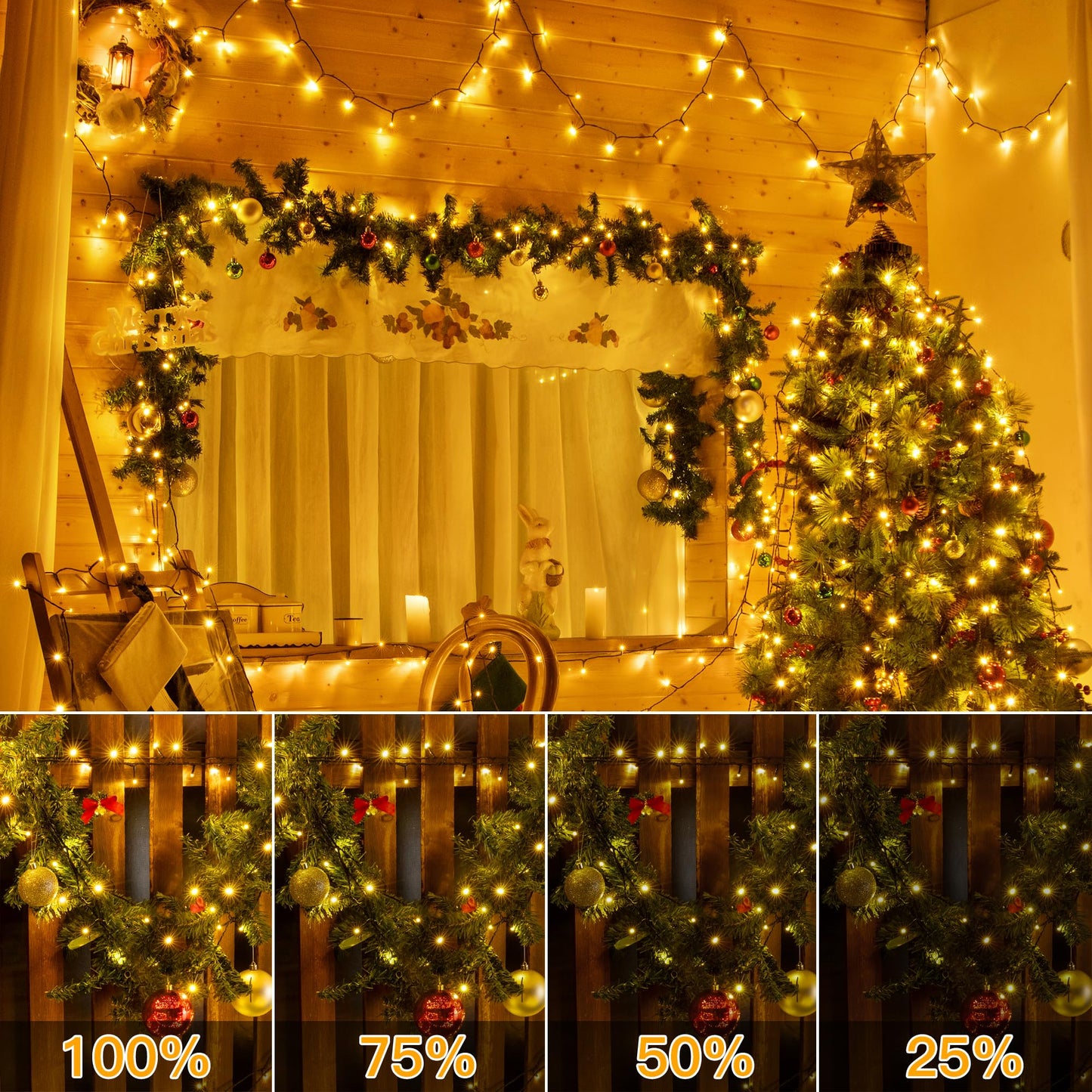 Ollny 500Led Christmas Lights, 164Ft Warm White Outdoor Tree Lights, Ip44 Waterproof, 8 Modes With Remote Timer, Model Hg-29V500C