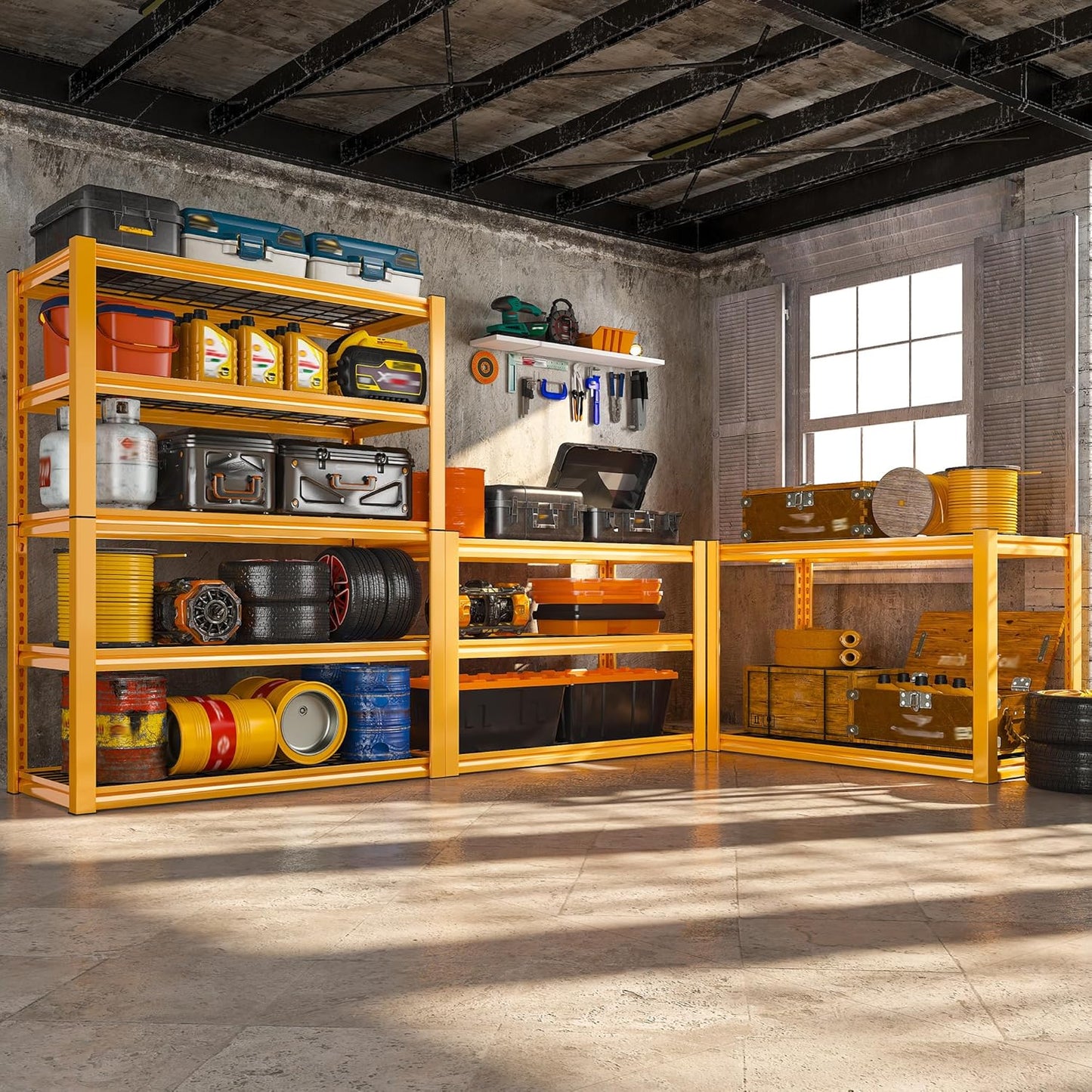 REIBII Storage Shelves 40''W Garage Shelving Heavy Duty Metal Shelving 2000LBS Metal Shelves 5 Tier Industrial Shelf for Kitchen Pantry Warehouse Basement 72" H x 40''W x 17.8''D, Yellow