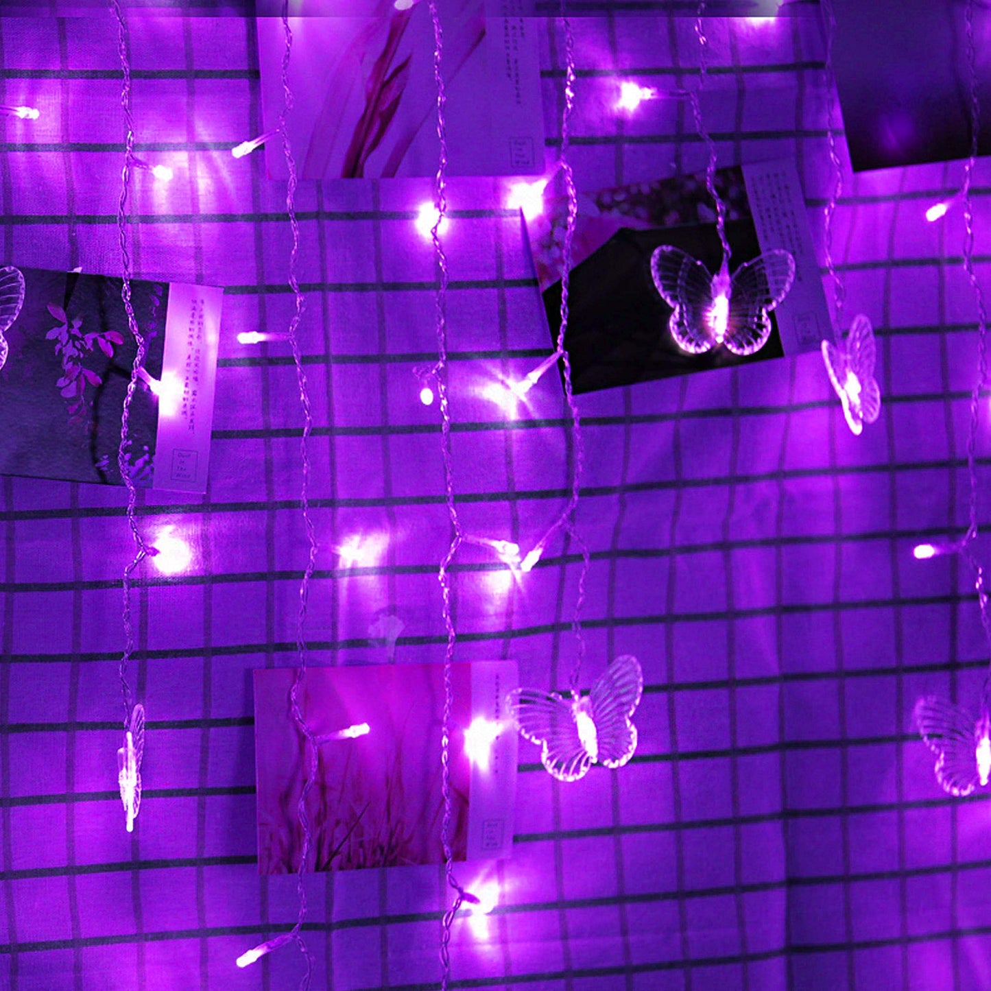 Decorman Butterfly Curtain Lights, 13ft USB LED Fairy Lights, 96 Lights, 8 Modes, Purple, Model CLD-B-R-001