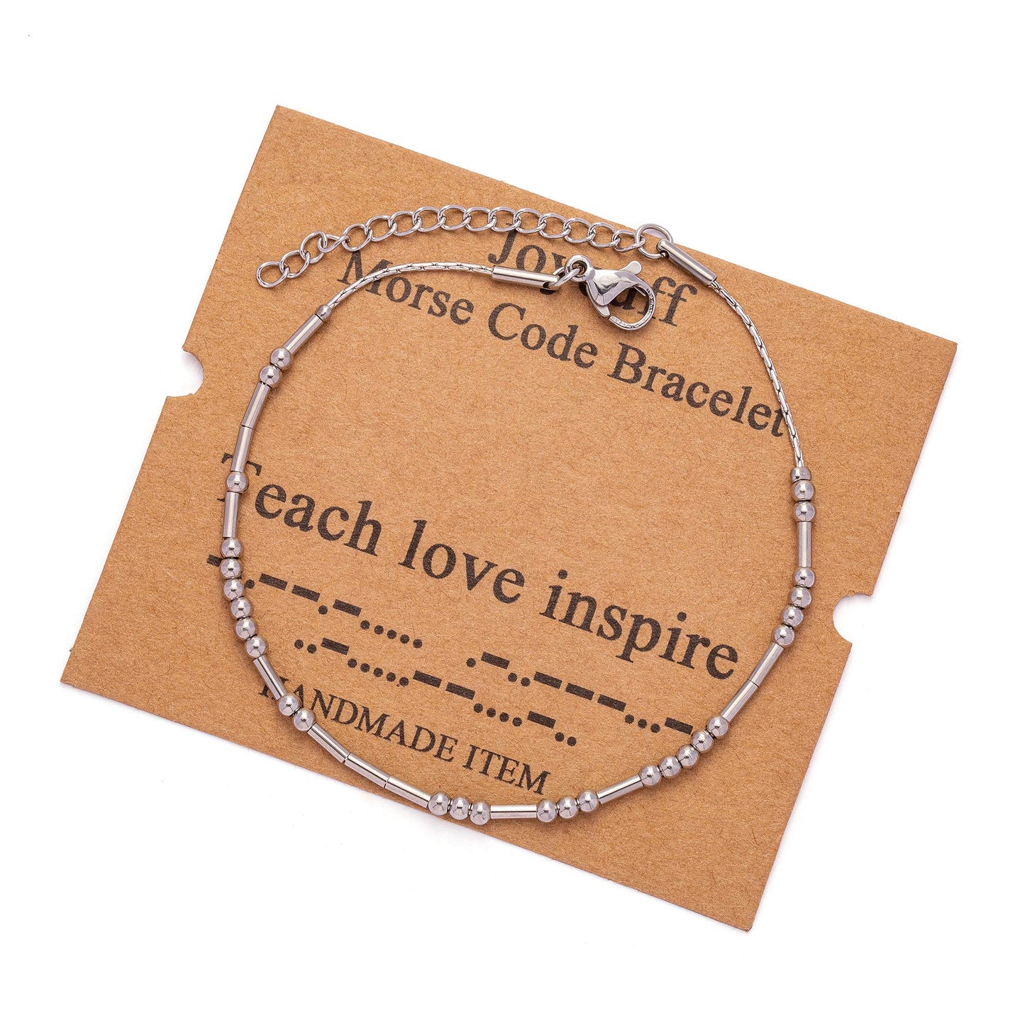 JoycuFF Morse Code Bracelets for Teachers Teacher Gifts for Women Birthday Thanksgiving Day Teacher's Day Christmas Silver Teach