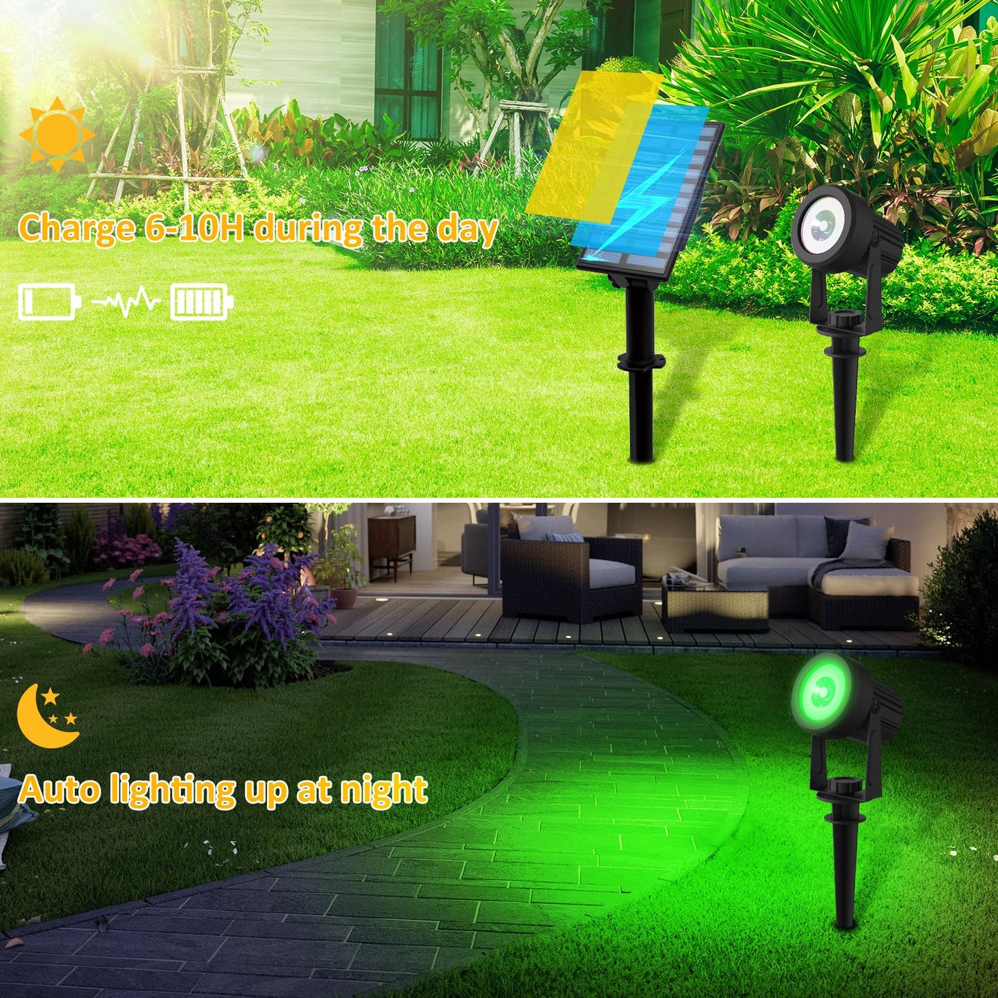 T-SUNUS RGB Solar Landscape Spotlights, IP65 Waterproof, 9.8ft Cable, Multicolor, Model TS-S4201-1H-RGB-V2