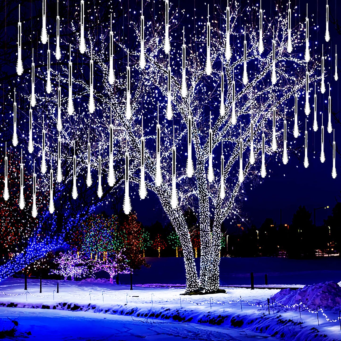 Kwaiffeo Led Meteor Shower Lights - 8 Tubes, 30Cm, White, Snow Falling Icicle Lights For Christmas Tree & Wedding Decor