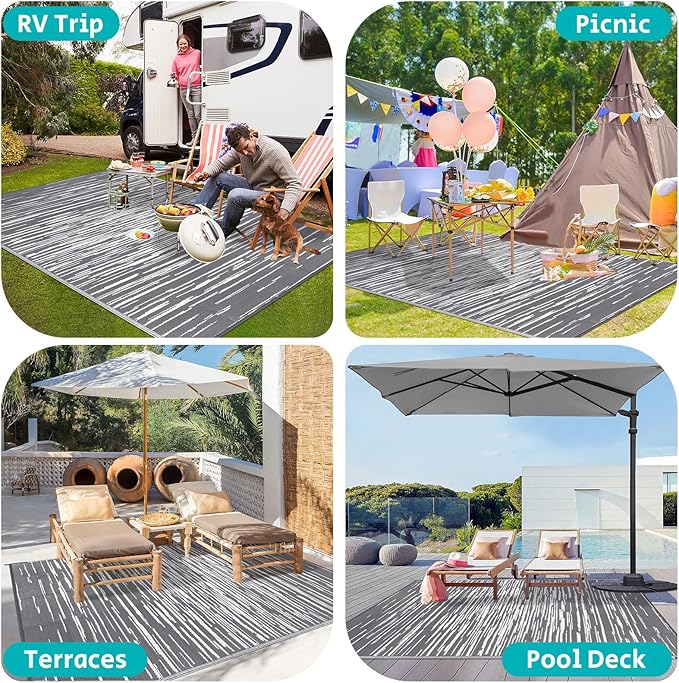 HEBE Outdoor Rug 6' x 9' Waterproof for Patios Clearance, Reversible Plastic Straw Rug Camping Carpet, Indoor Outdoor Area Rugs Patio Mats for RV,Picnic,Backyard,Deck,Balcony,Porch