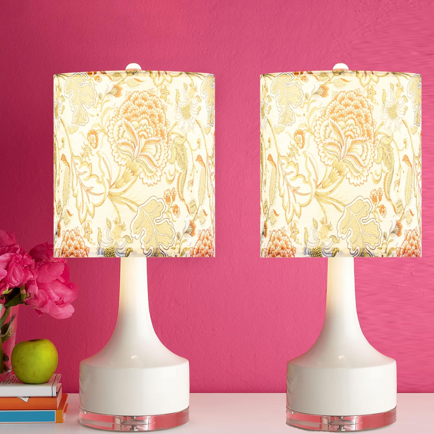 Go&So Set Of 2 Small Tall Lamp Shades  10 Top X 10 Bottom X 10 High Drum Lamp Shade Printing Flowers Plants -Lampshades For Floor Lamps Table Lamp  Modern Lamp Shade Replacement  Assembly Required