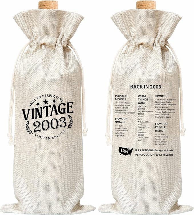 Tedea 21st Birthday Wine Gift Bag, Vintage Back In 2003 Birthday Gift Wine Bag For Women Men, Best Friend, Coworker, Birthday Party Decorations, 1 Pc Wine Bag (G08)