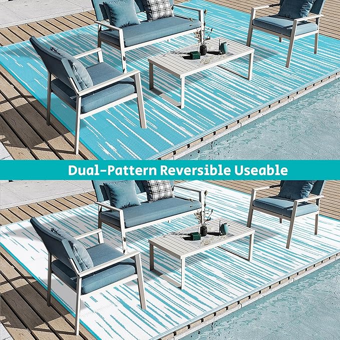 HEBE Outdoor Rug 6' x 9' Waterproof for Patios Clearance, Reversible Plastic Straw Rug Camping Carpet, Indoor Outdoor Area Rugs Patio Mats for RV,Picnic,Backyard,Deck,Balcony,Porch