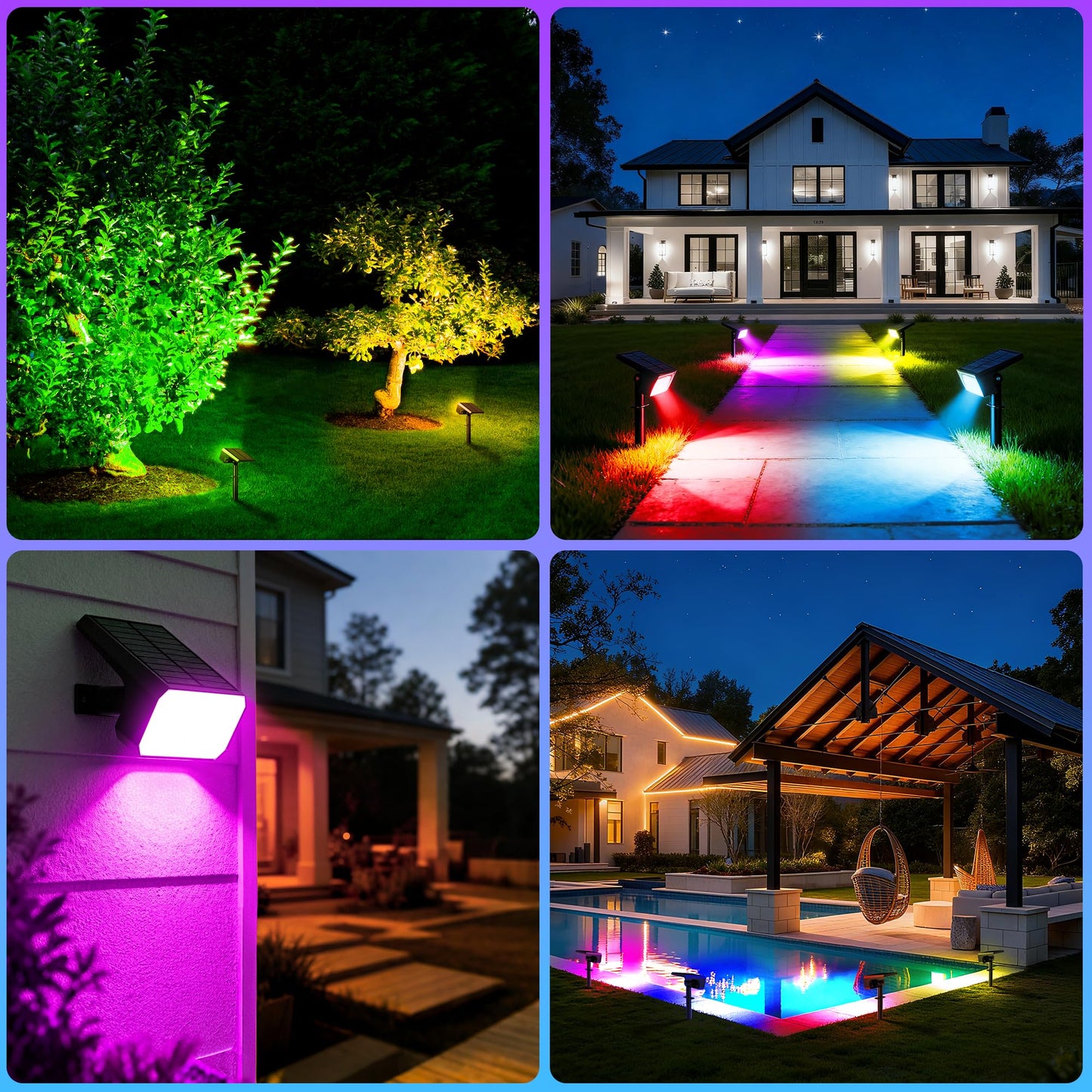Flaow Solar Spot Lights Outdoor Color Changing, [6 pack/28 LED] 7 Modes Auto On/Off Solar Landscape Spotlights, Ip67 Waterproof Solor Powered Pathway Lights for Outside Yard Garden Walkway Tree Patio