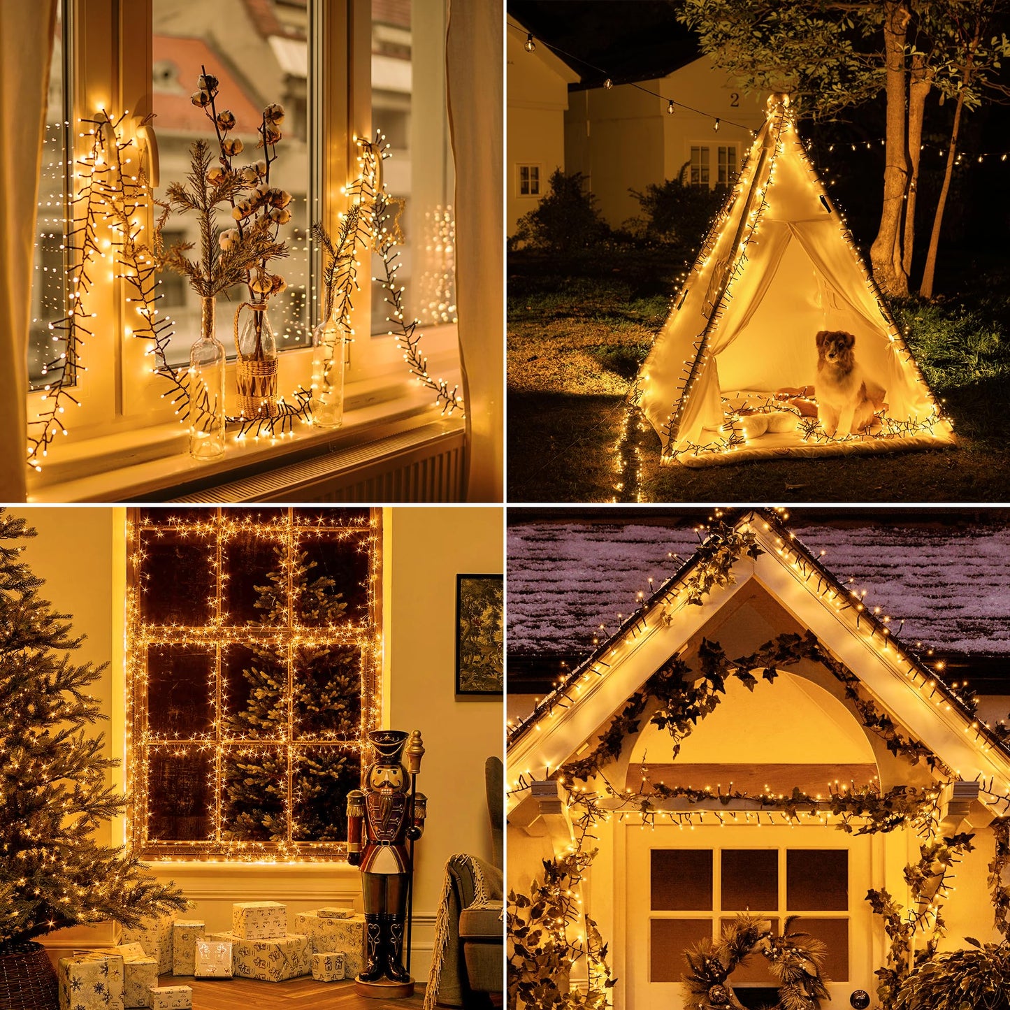Ccinny 1200 Led 59 Ft Cluster Lights  Warm White Christmas Tree Lights 8 Modes Timer Remote  Waterproof String Lights For Indoor Outside Garland Xmas Decorations