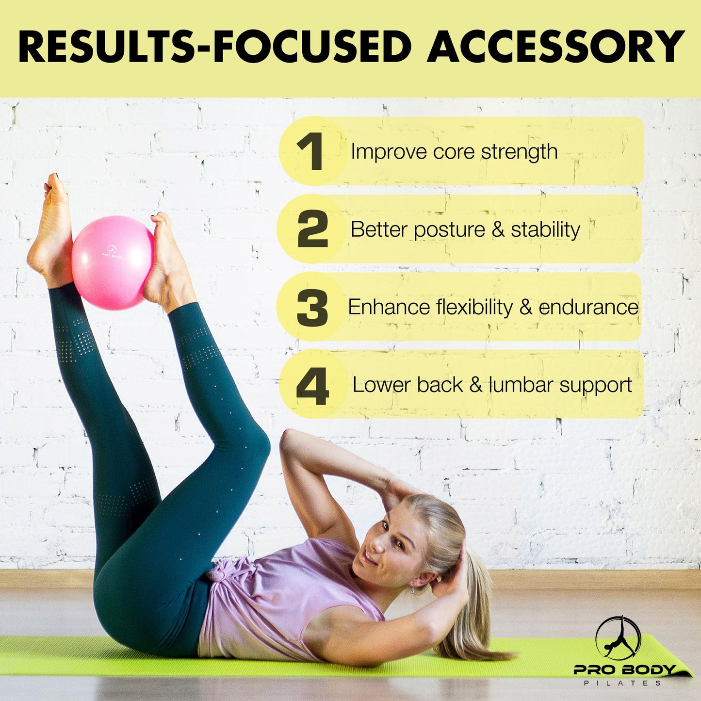 ProBody Pilates Small Exercise Ball - 9 Inch Workout Ball for Stability, Barre, Yoga, Core & Physical Therapy, Home Gym & Office Use (Pink)