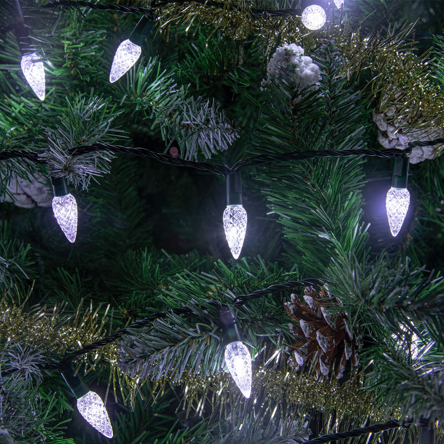 AWQ 100LED C6 Christmas String Lights, 33 FT, Waterproof, 8 Modes, Timer, White, Model JT-EL/FC300V0300