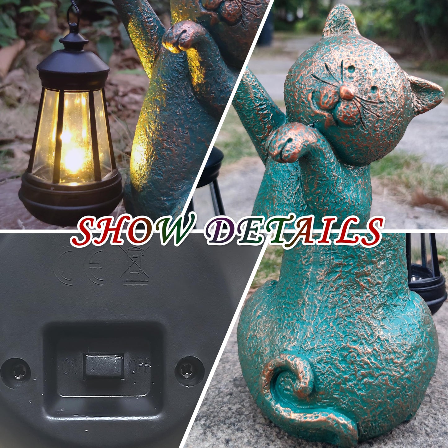 Rctticuu Cat Garden Statue Outdoor D?Cor With Solar Lights Lantern Cat Solar Light Figurines Outside Decorations For Yard Lawn Patio  Balcony  Unique Housewarming Gifts